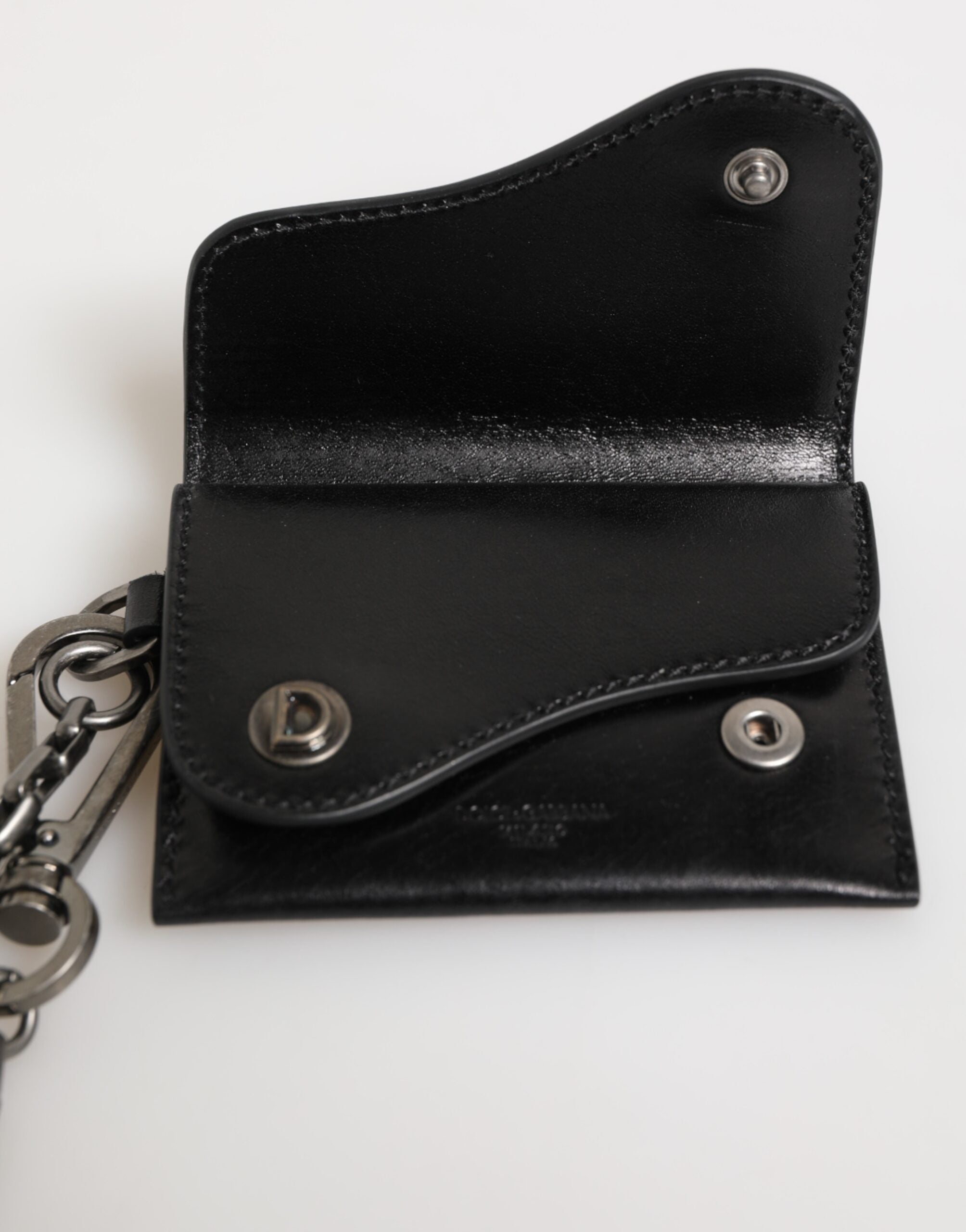Dolce & Gabbana Black Cavallo Leather Wallet Chain Snap Bifold Card Holder-8