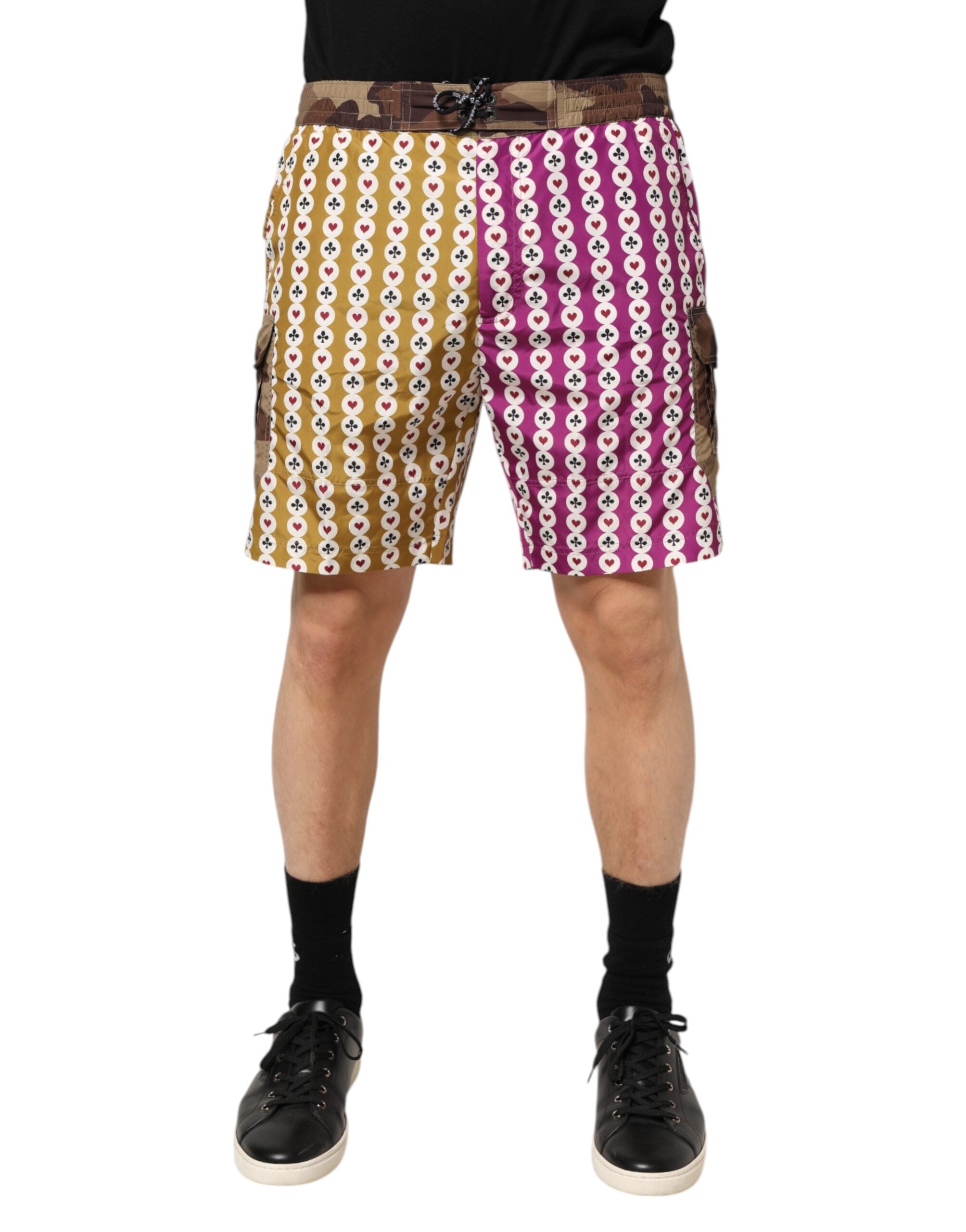 Traje de baño Dolce & Gabbana con pantalones cortos de camuflaje multicolor con naipes-2
