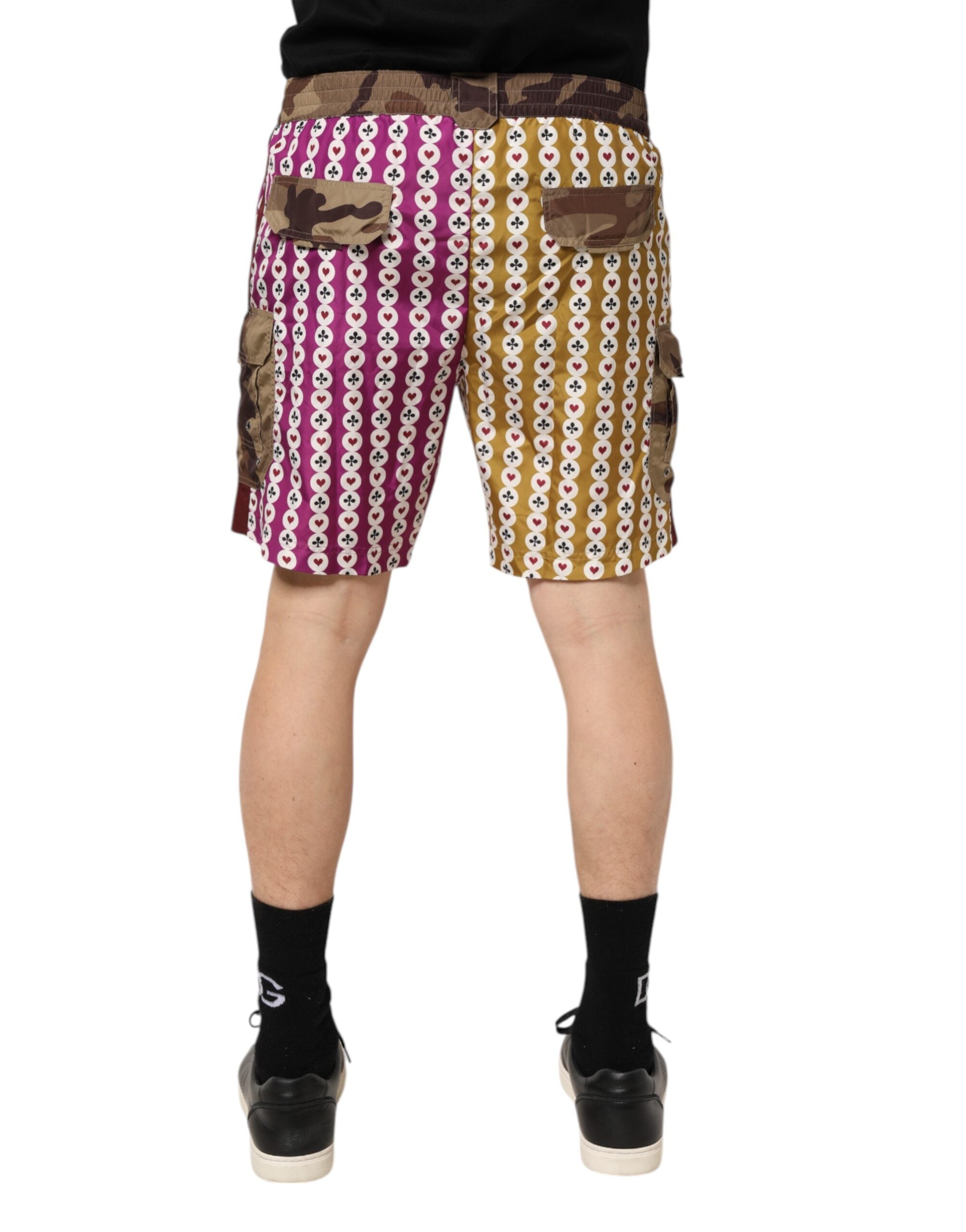 Traje de baño Dolce & Gabbana con pantalones cortos de camuflaje multicolor con naipes-4