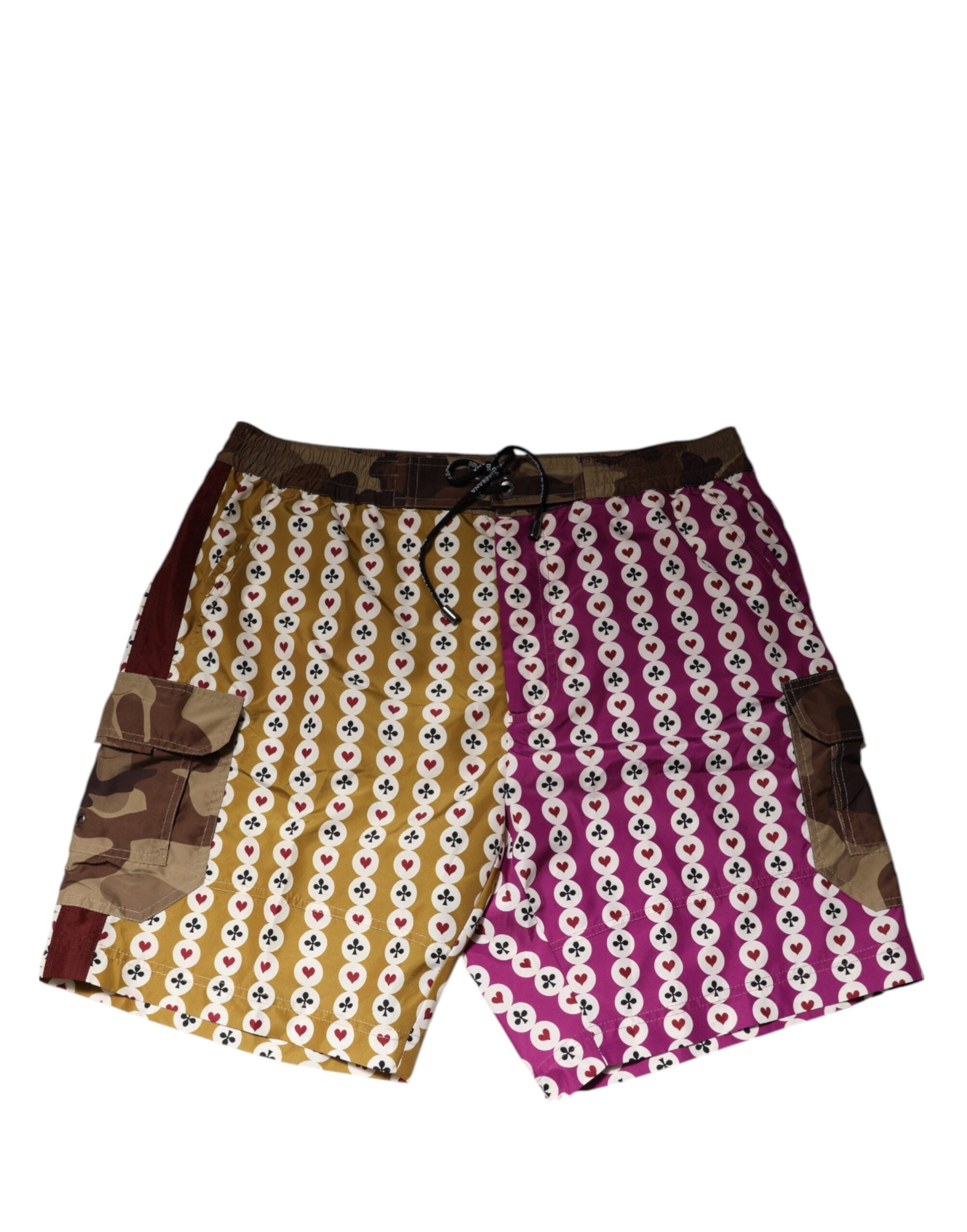 Traje de baño Dolce & Gabbana con pantalones cortos de camuflaje multicolor con naipes-5