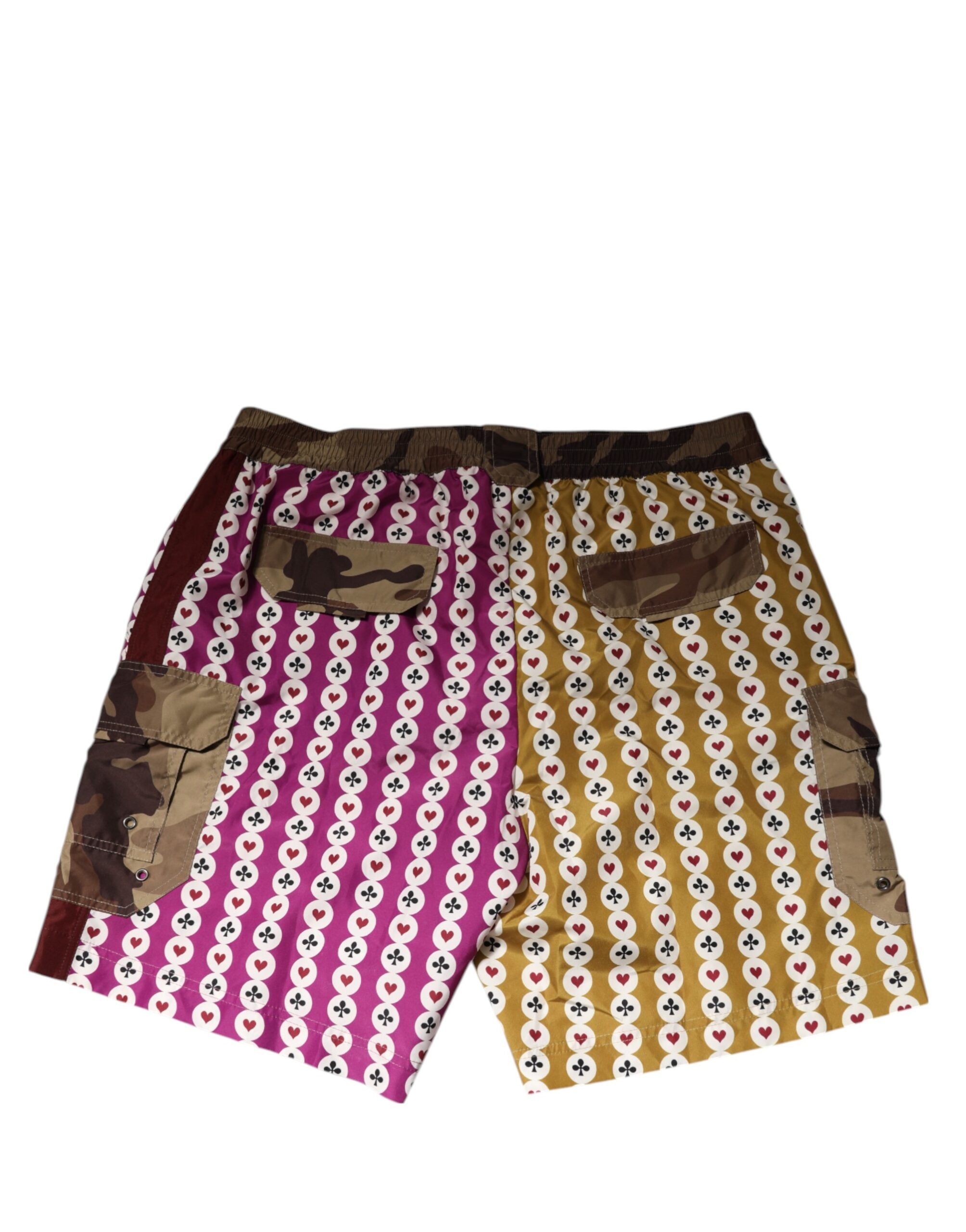 Traje de baño Dolce & Gabbana con pantalones cortos de camuflaje multicolor con naipes-8