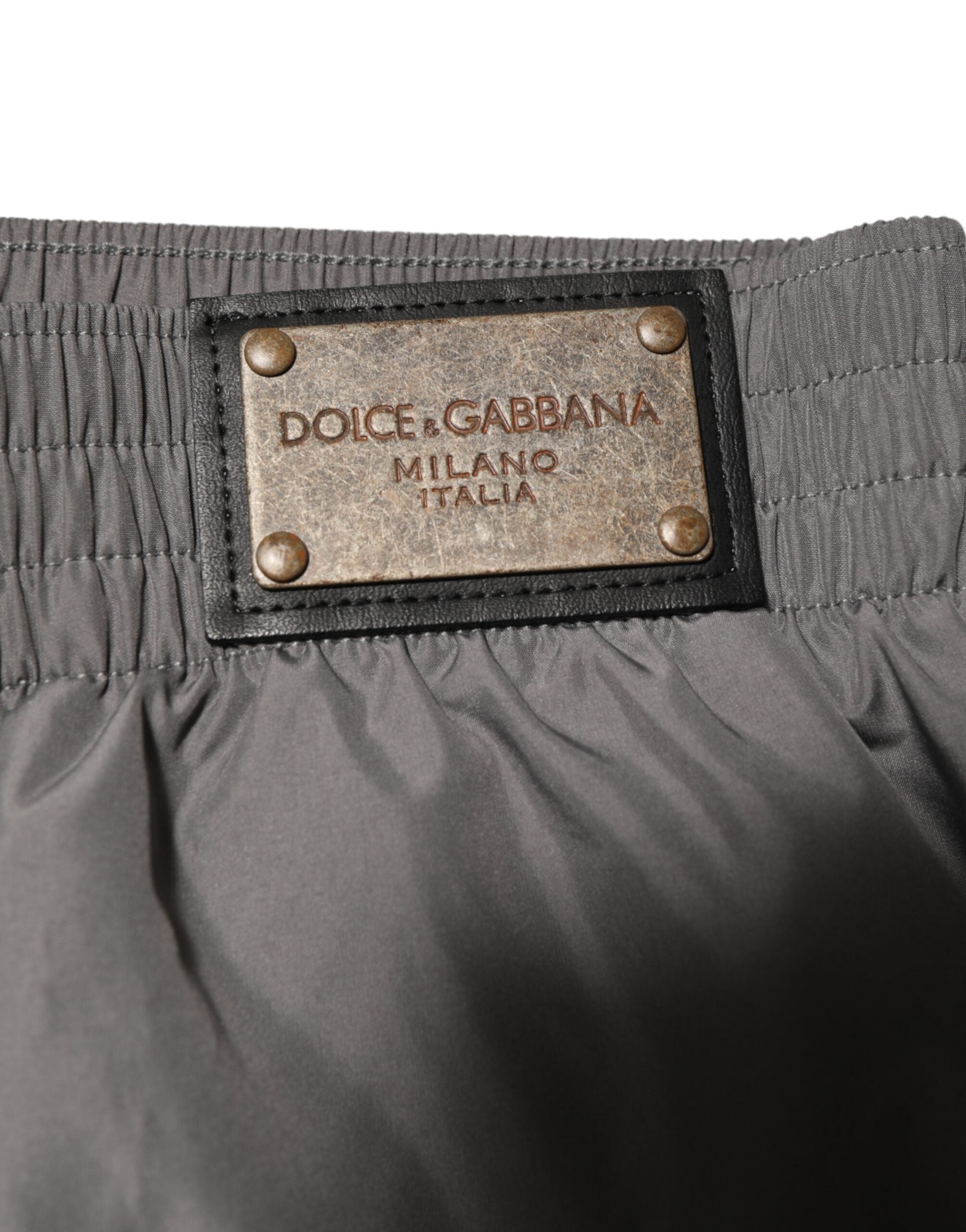 Bañador Dolce & Gabbana de nailon gris claro con cintura elástica-6