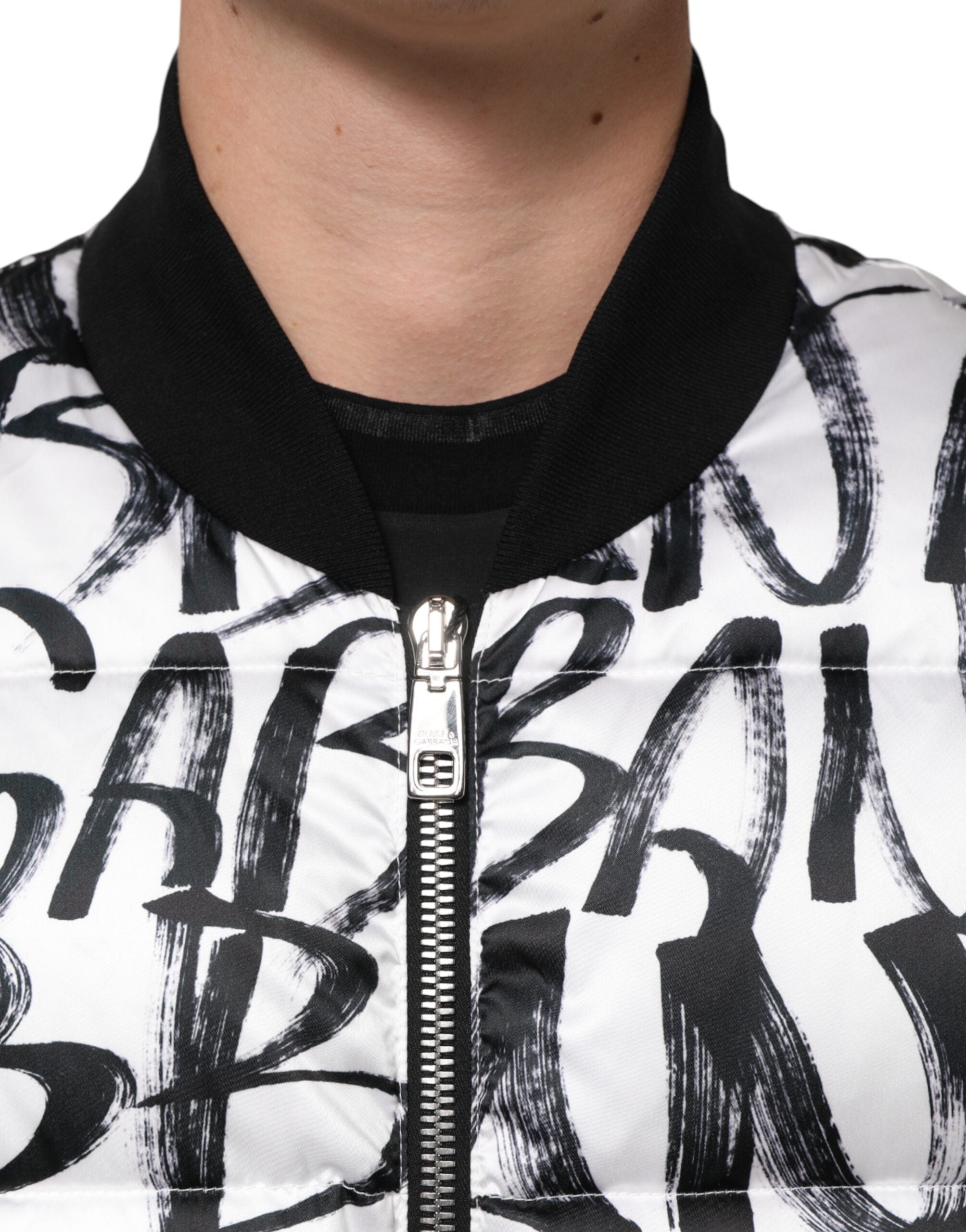 Dolce & Gabbana White Black Graffiti Logo Puffer Bomber Jacket-5