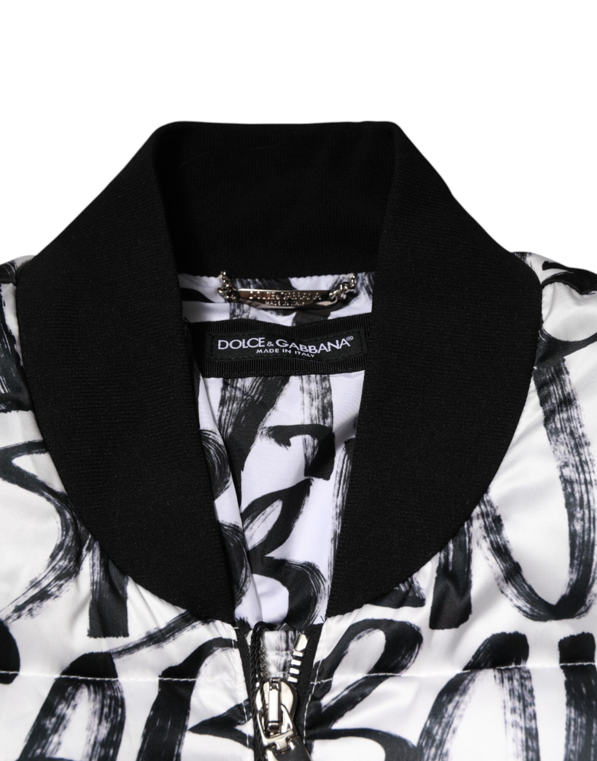 Dolce & Gabbana White Black Graffiti Logo Puffer Bomber Jacket-6