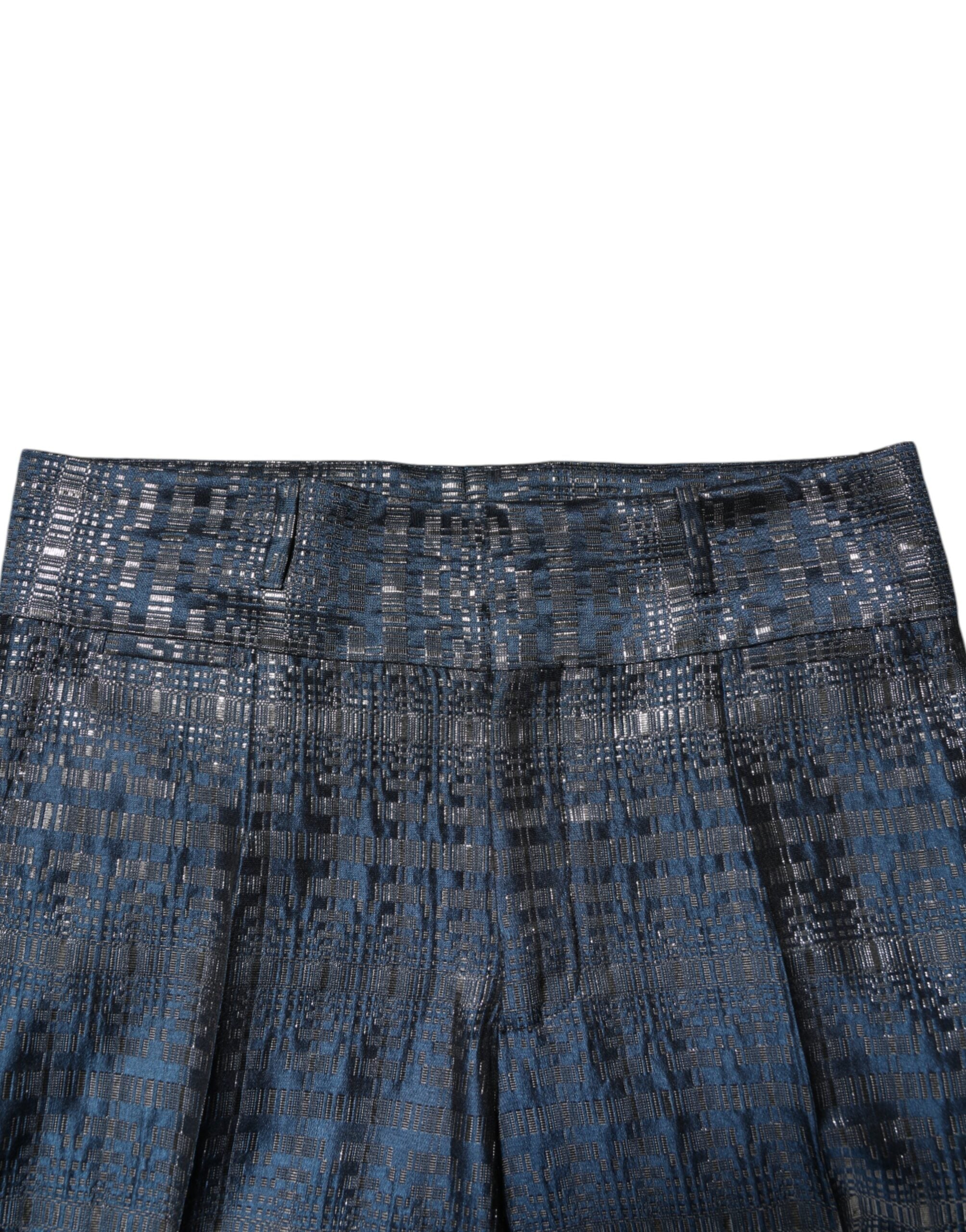 Dolce & Gabbana Blue Silver Shiny Silk Skinny Men's Trousers-5