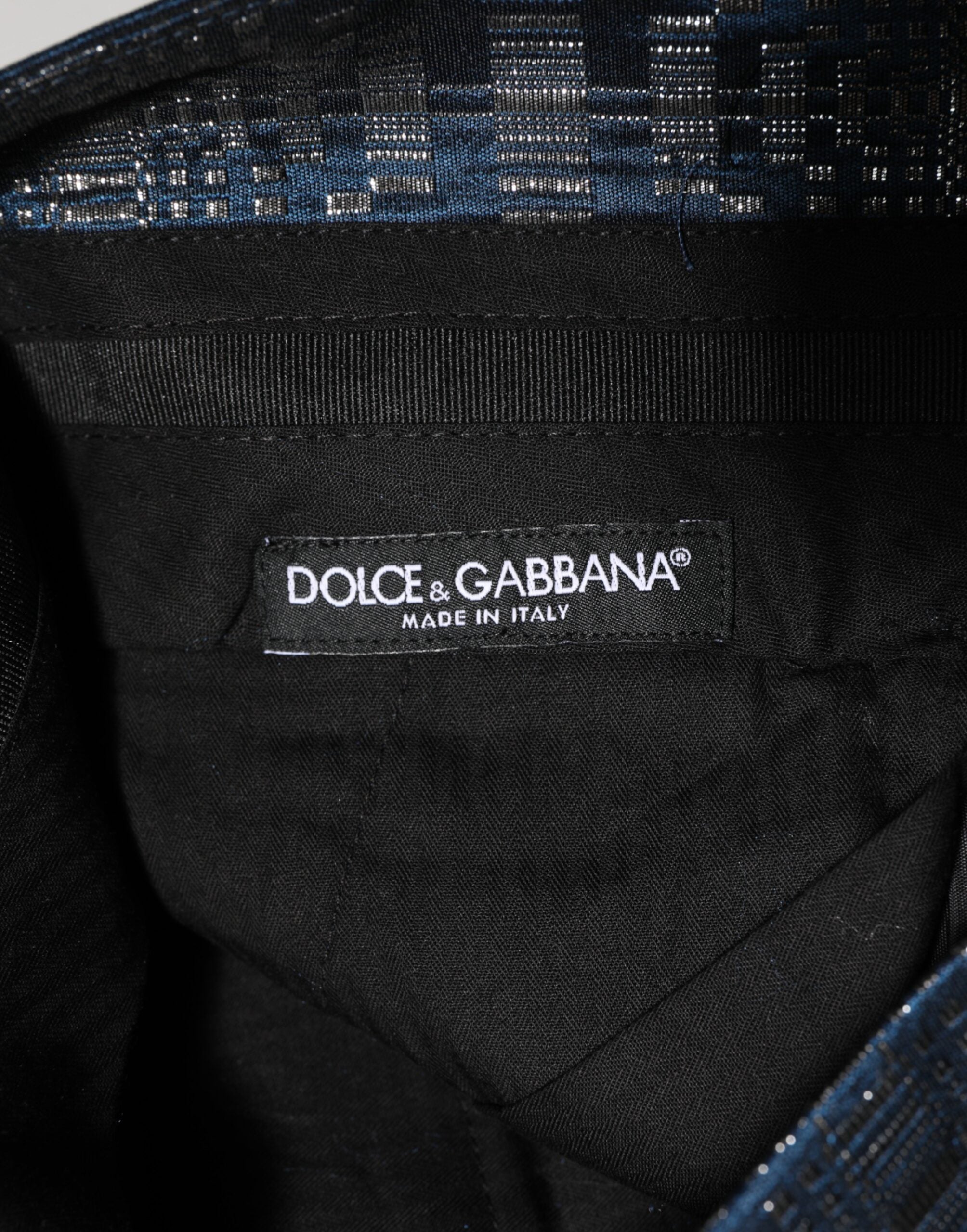 Dolce & Gabbana Blue Silver Shiny Silk Skinny Men's Trousers-6