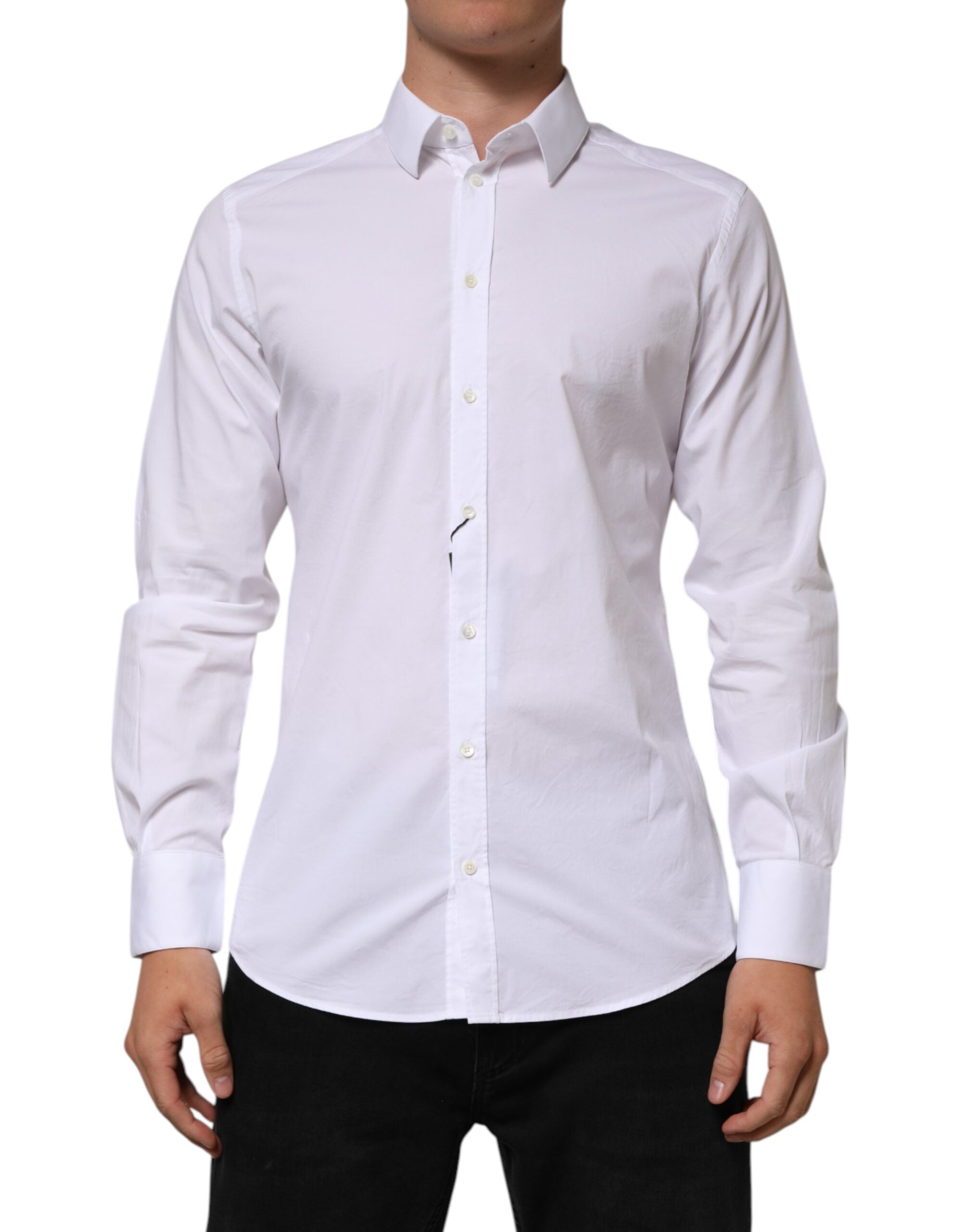 Camisa formal de manga larga para hombre Dolce & Gabbana de algodón blanco dorado-2