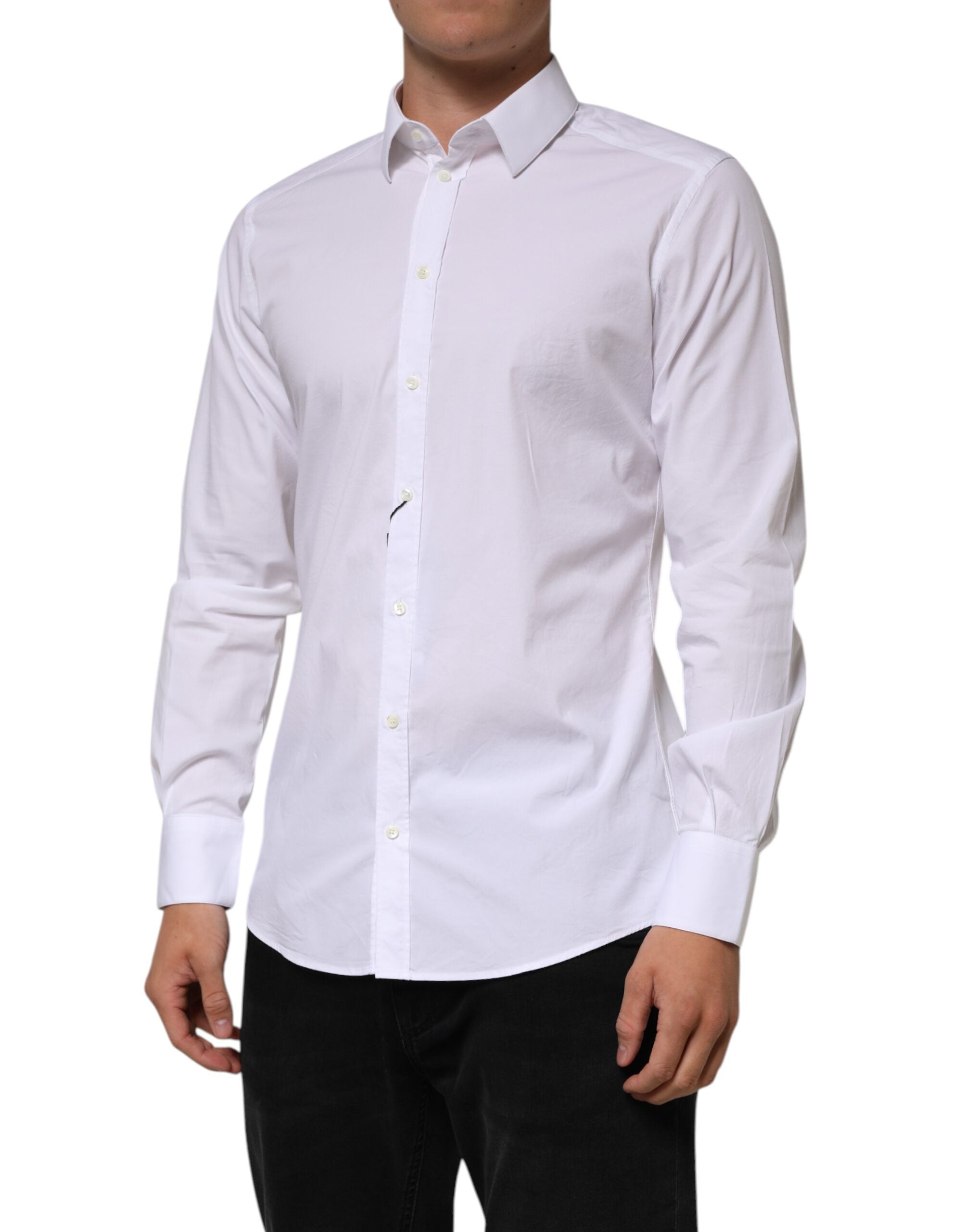Camisa formal de manga larga para hombre Dolce & Gabbana de algodón blanco dorado-3