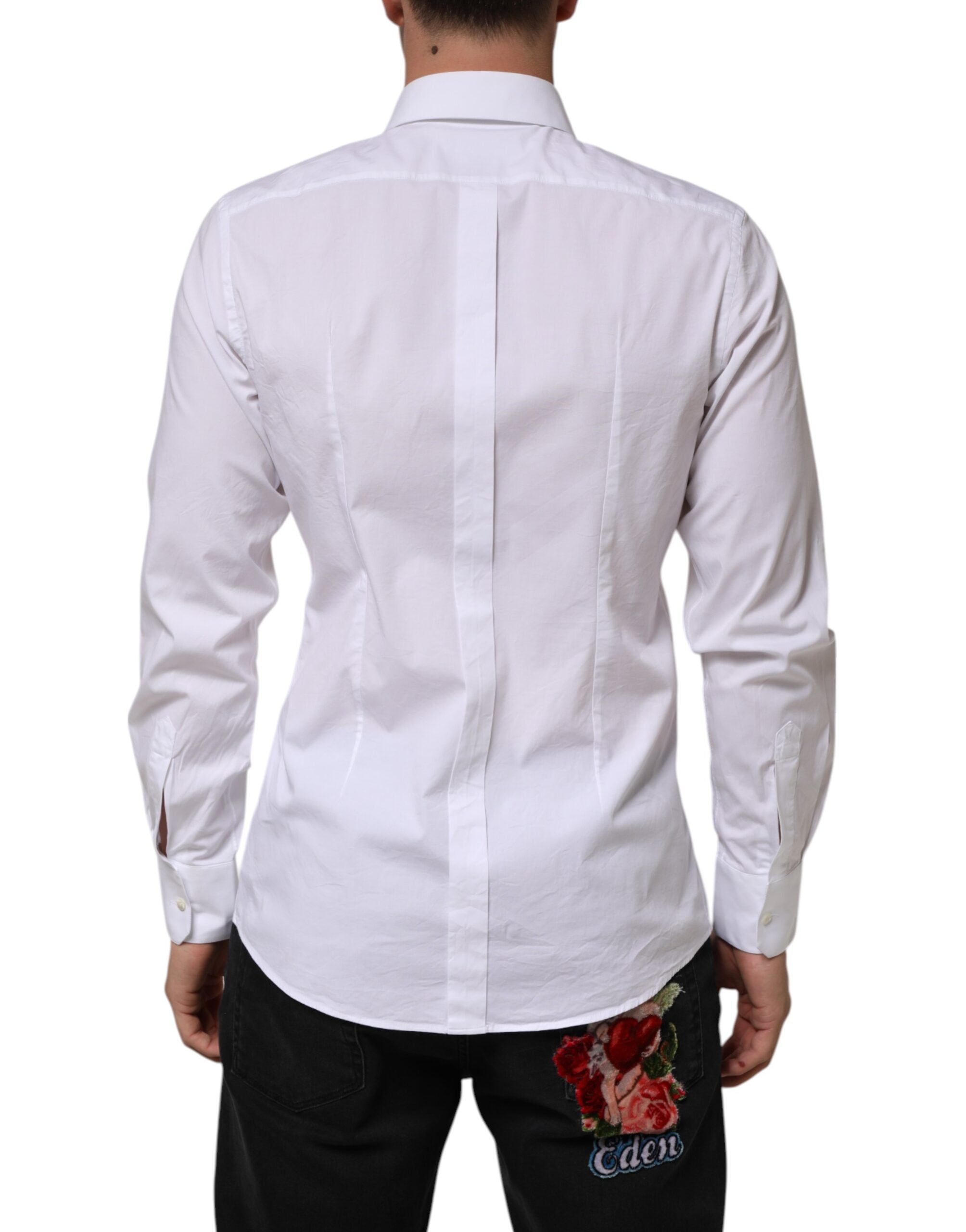 Camisa formal de manga larga para hombre Dolce & Gabbana de algodón blanco dorado-4