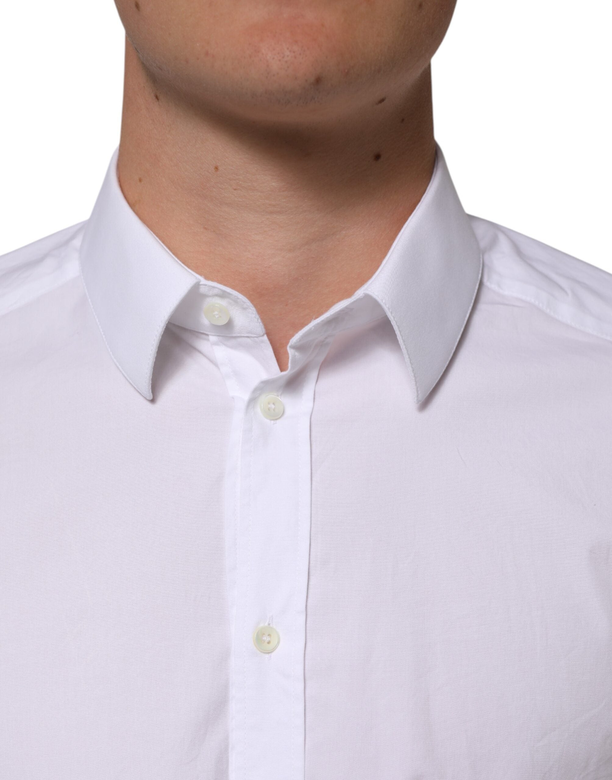 Camisa formal de manga larga para hombre Dolce & Gabbana de algodón blanco dorado-5