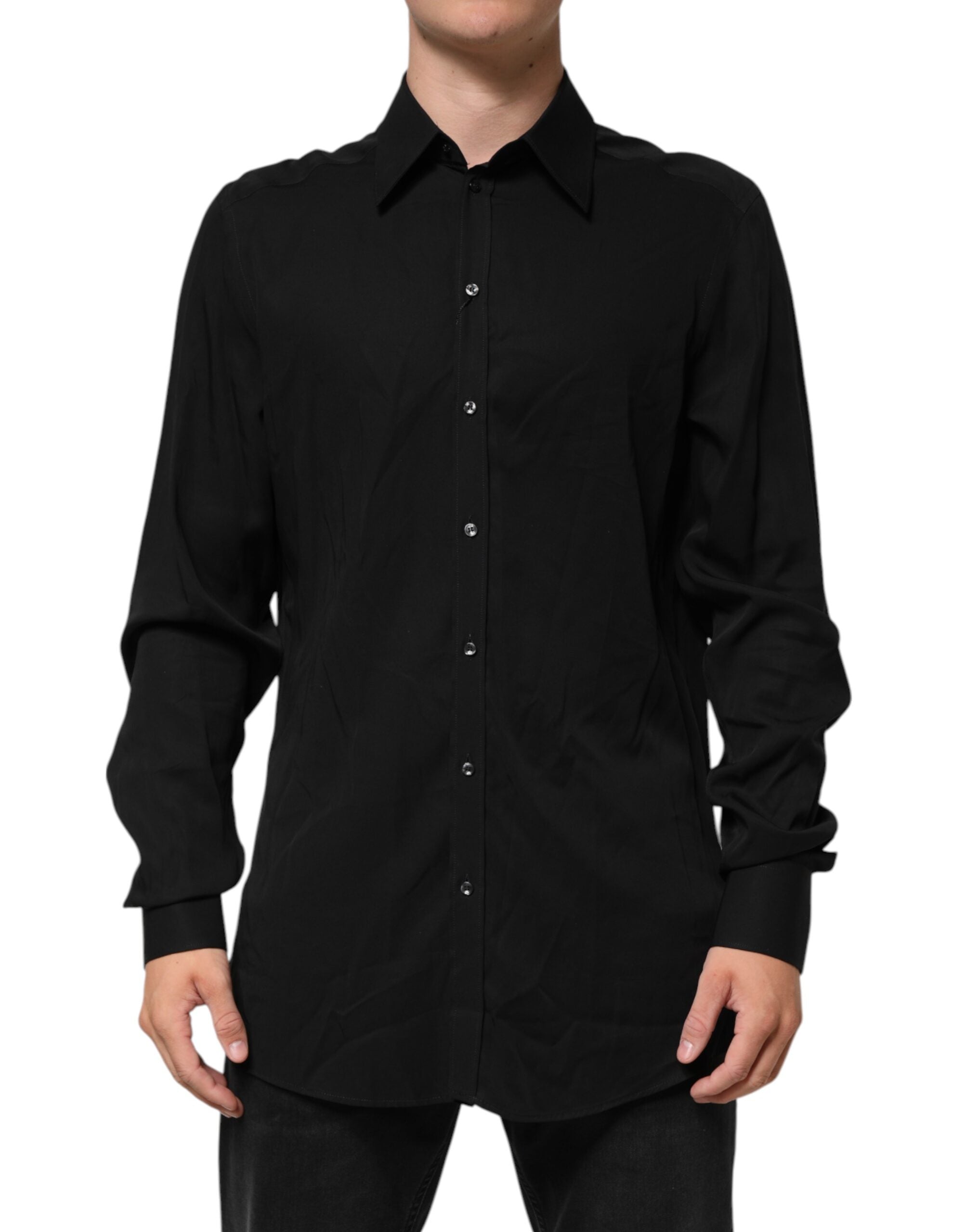 Camisa negra de viscosa de manga larga de Dolce & Gabbana para ocasiones formales-1