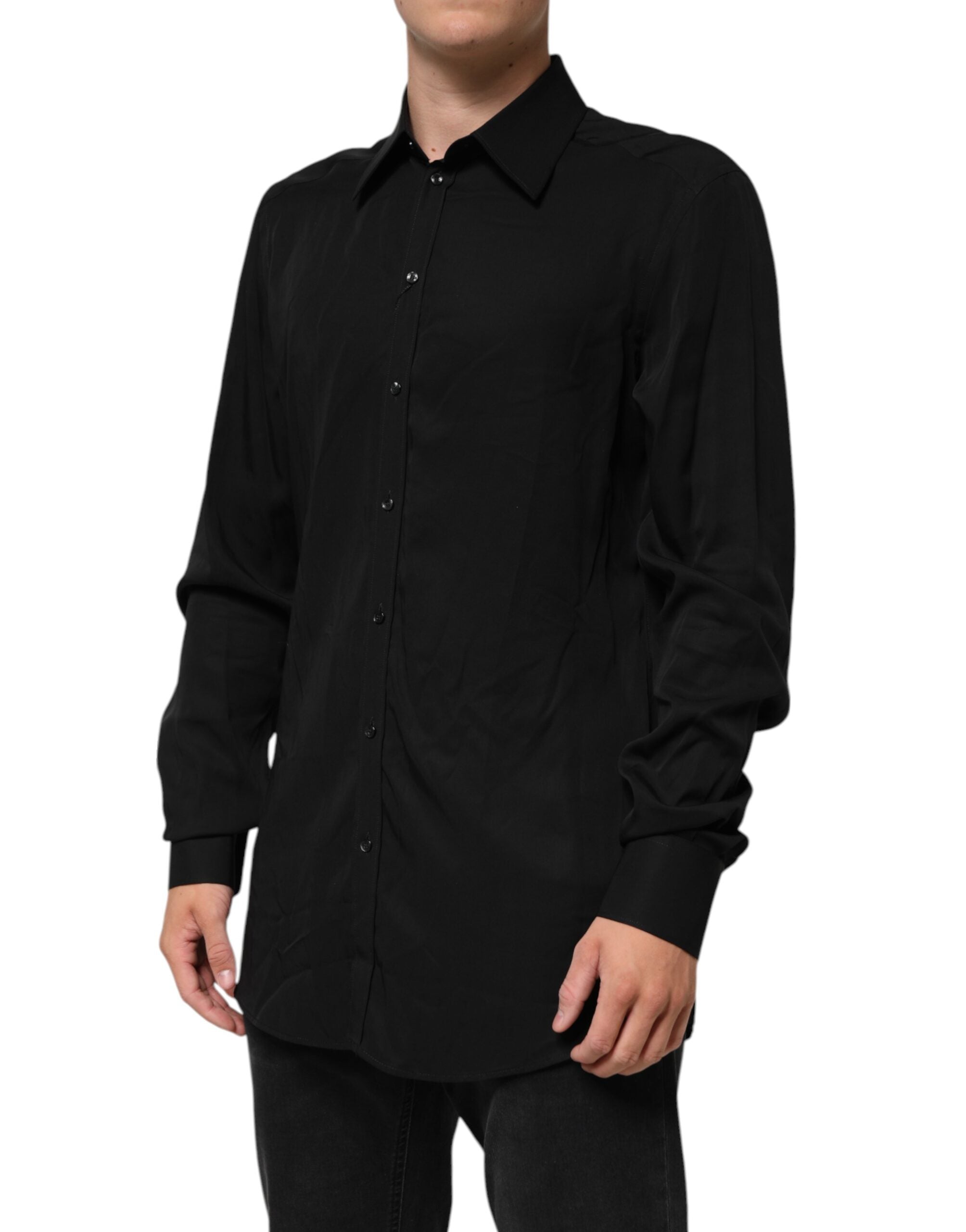 Camisa negra de viscosa de manga larga de Dolce & Gabbana para ocasiones formales-3