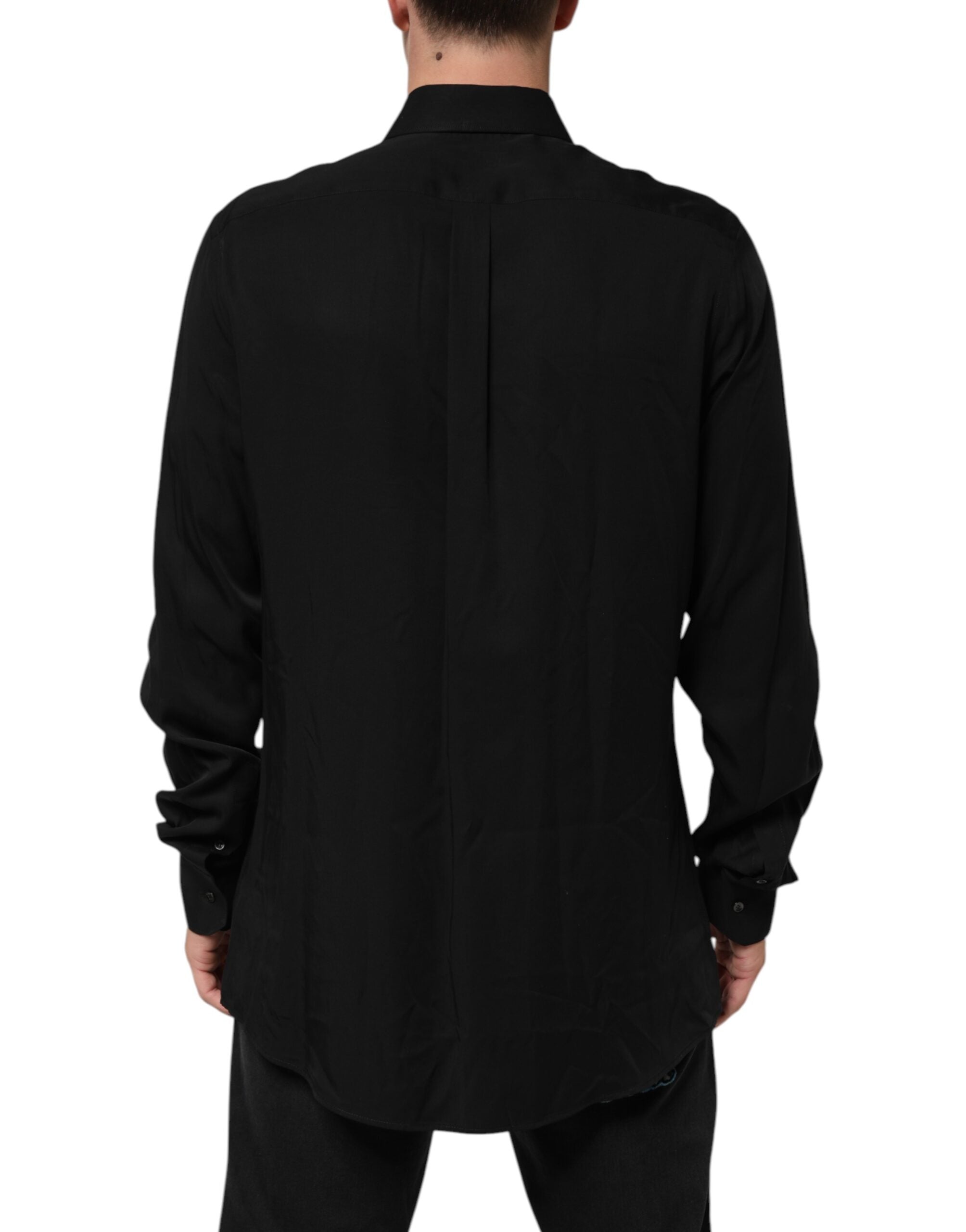 Camisa negra de viscosa de manga larga de Dolce & Gabbana para ocasiones formales-4