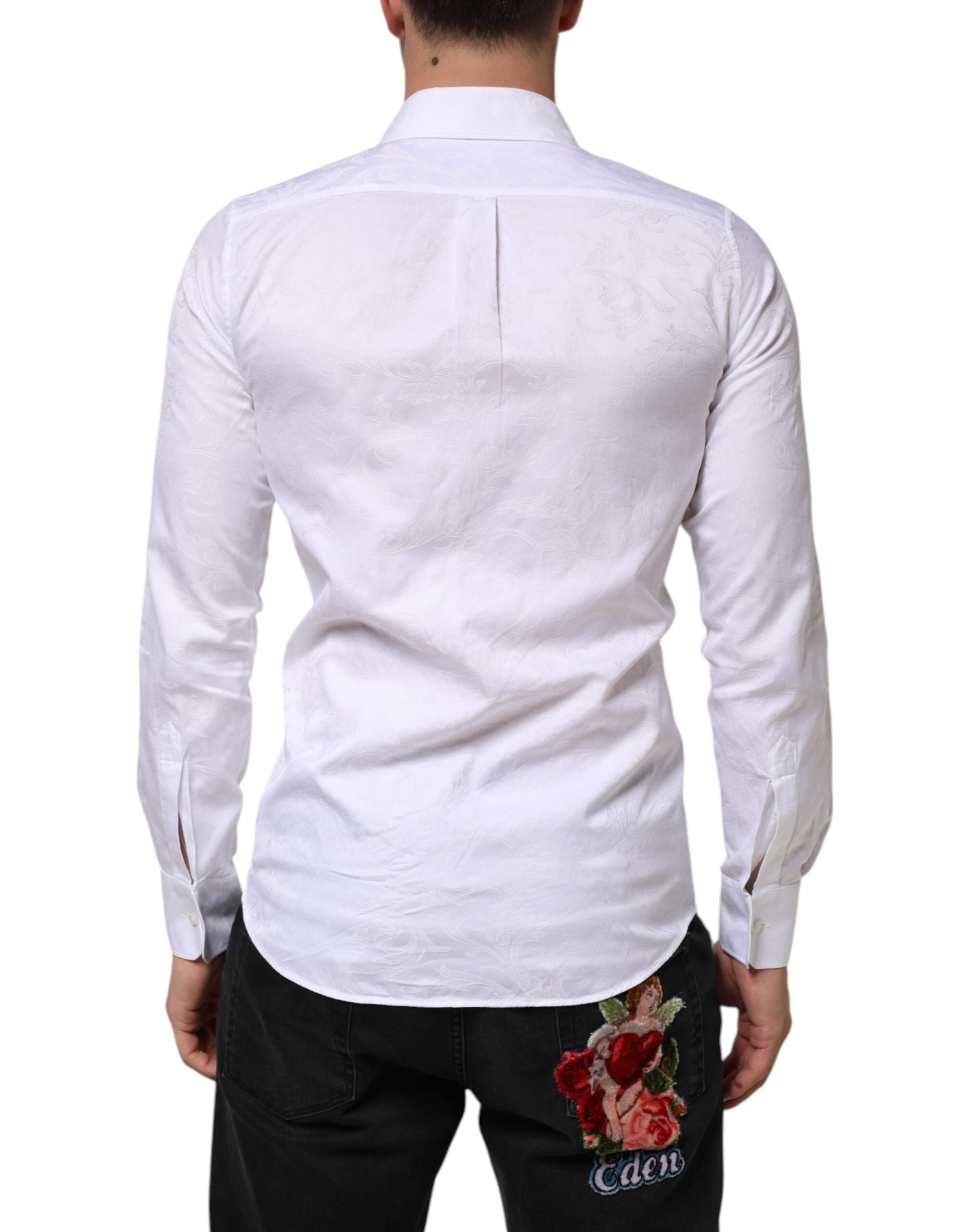 Dolce & Gabbana Weißes MARTINI Hemd aus Baumwolle mit Paisley-Jacquardmuster-4