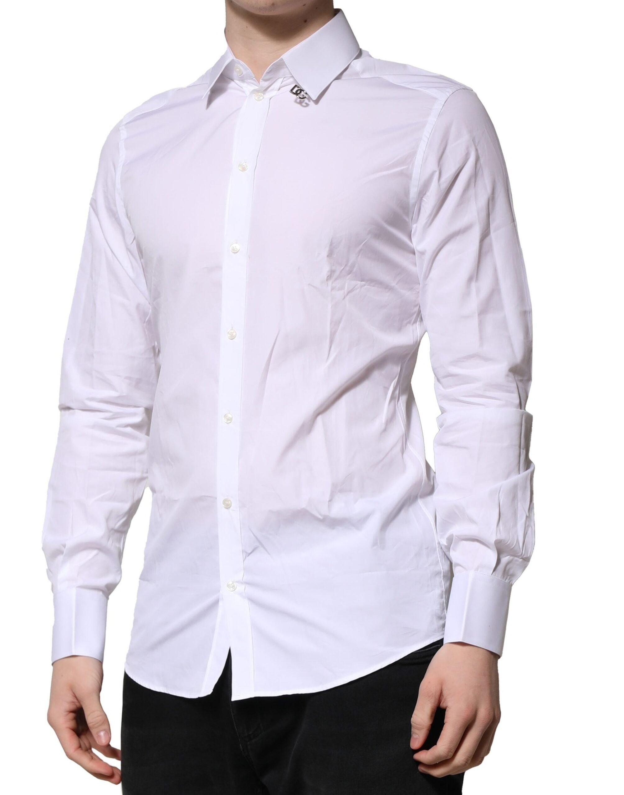 Dolce & Gabbana Weißes langärmeliges Hemd aus Baumwolle GOLD Formal-3