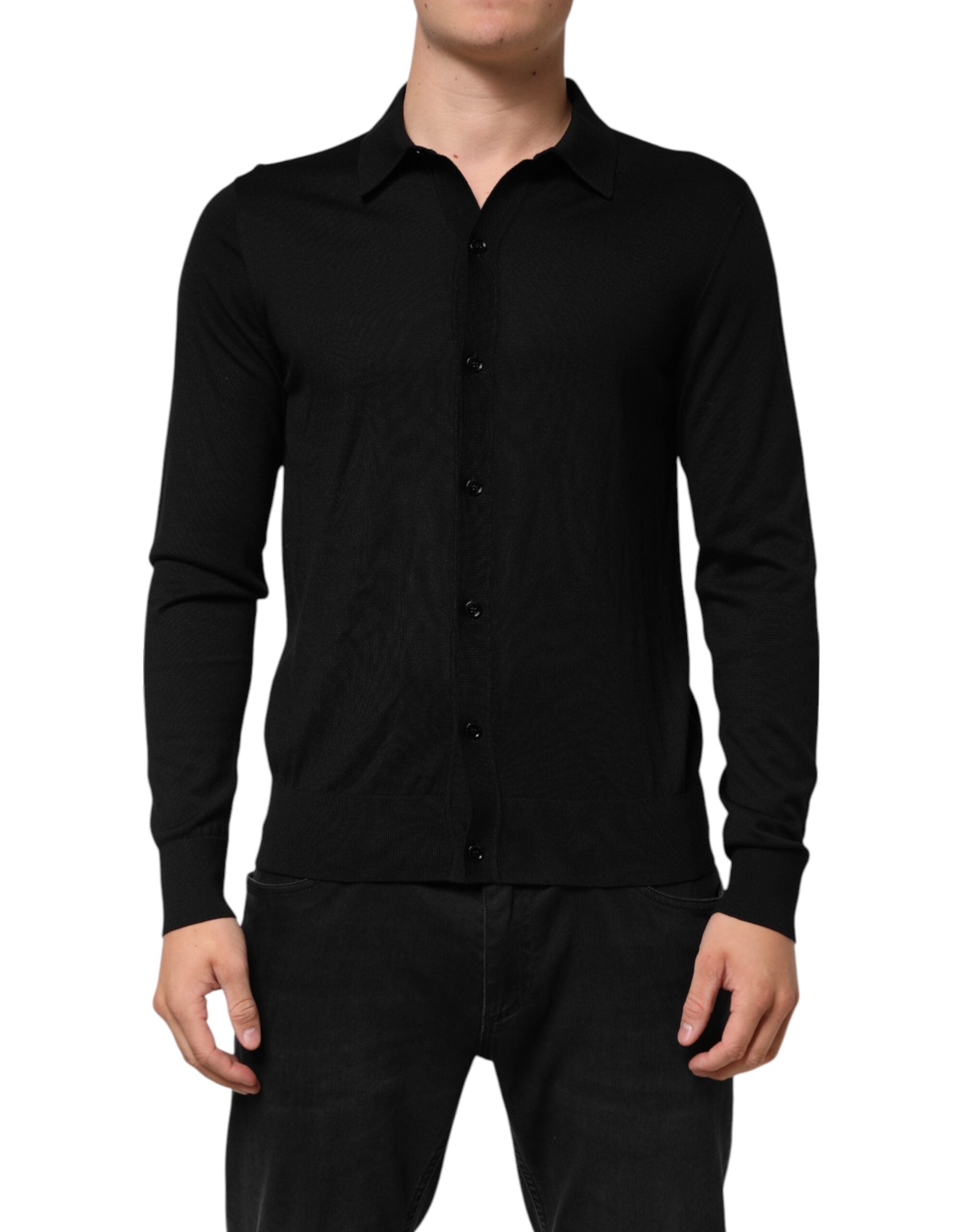Dolce & Gabbana lightweight black silk sweater with button placket-2