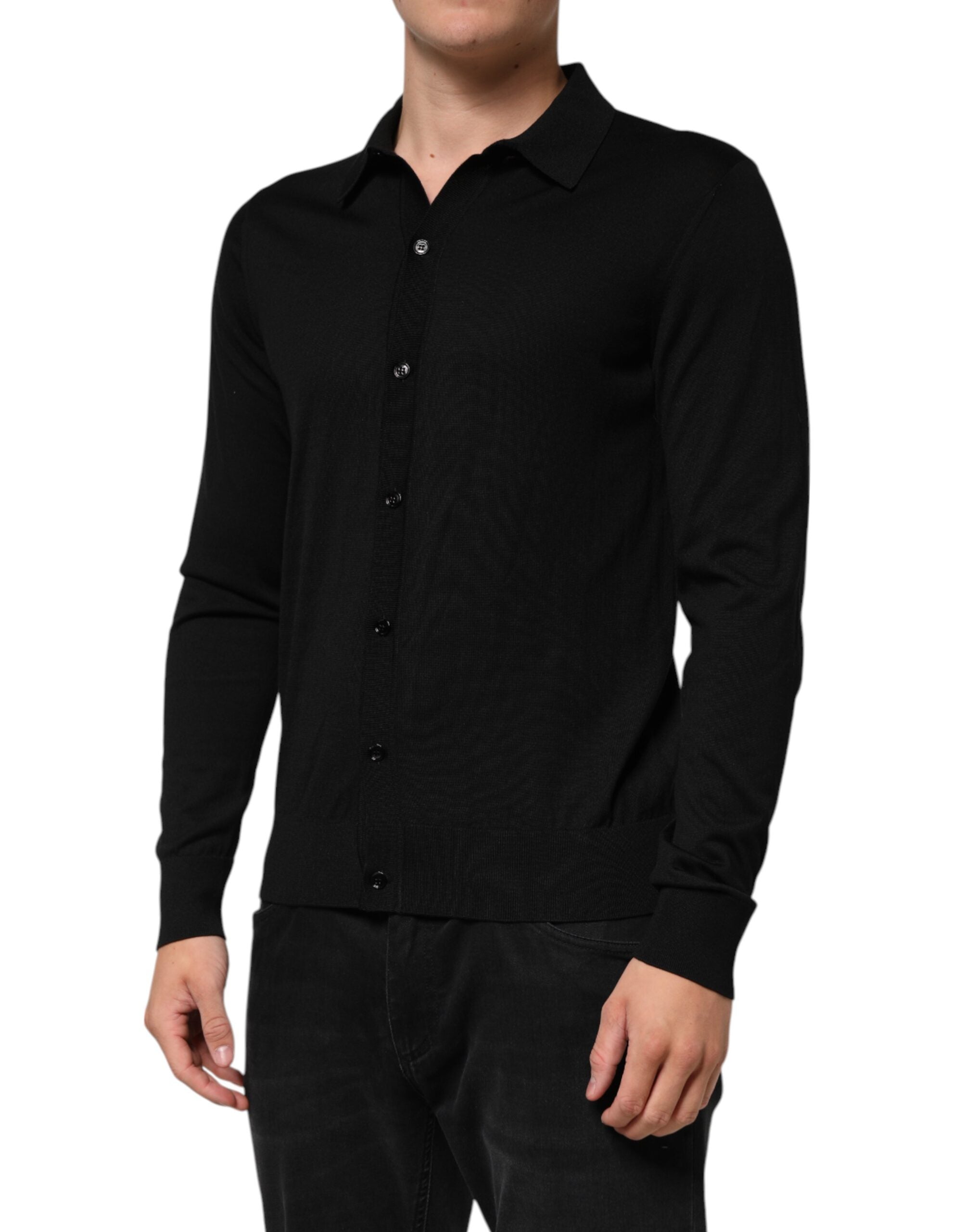 Dolce & Gabbana lightweight black silk sweater with button placket-3