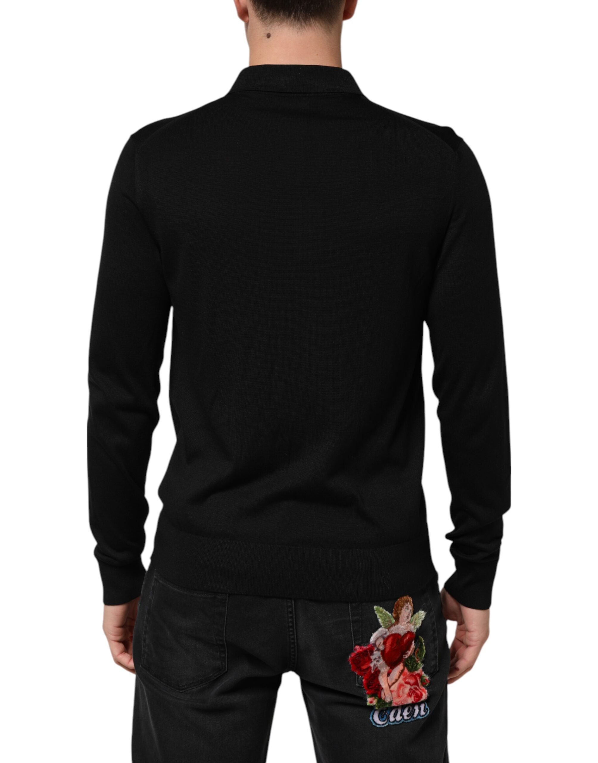 Dolce & Gabbana lightweight black silk sweater with button placket-4