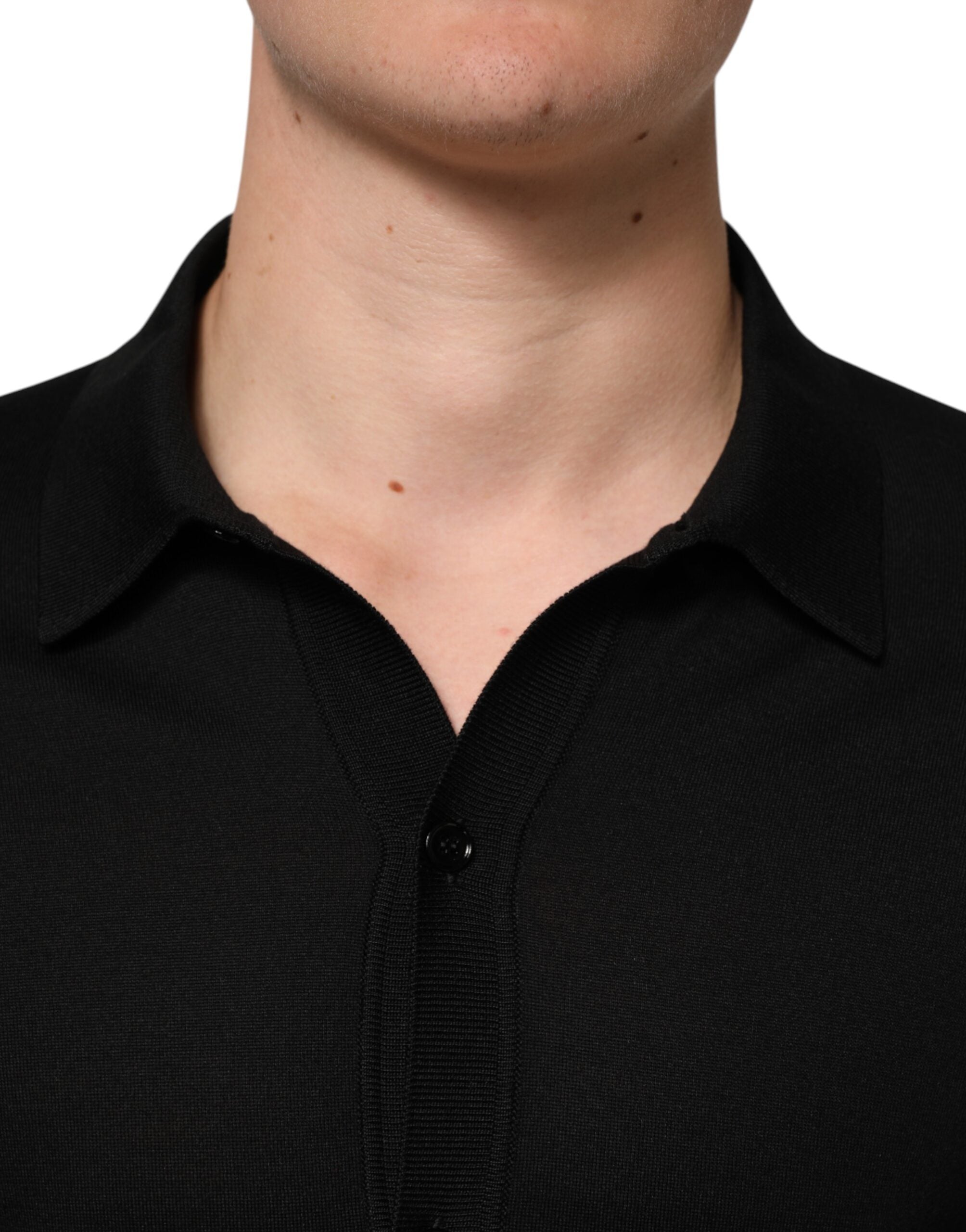 Dolce & Gabbana lightweight black silk sweater with button placket-5