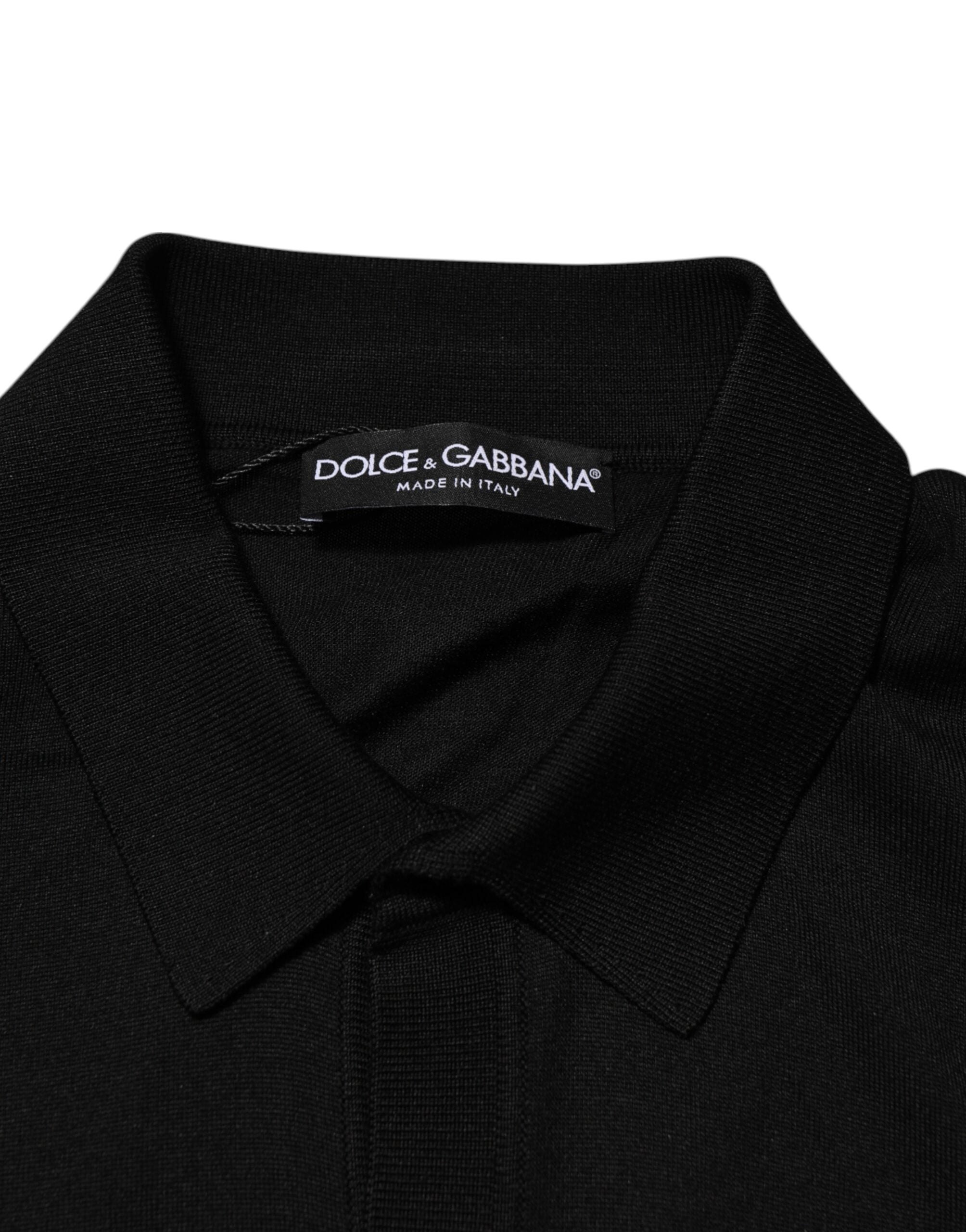 Dolce & Gabbana lightweight black silk sweater with button placket-6