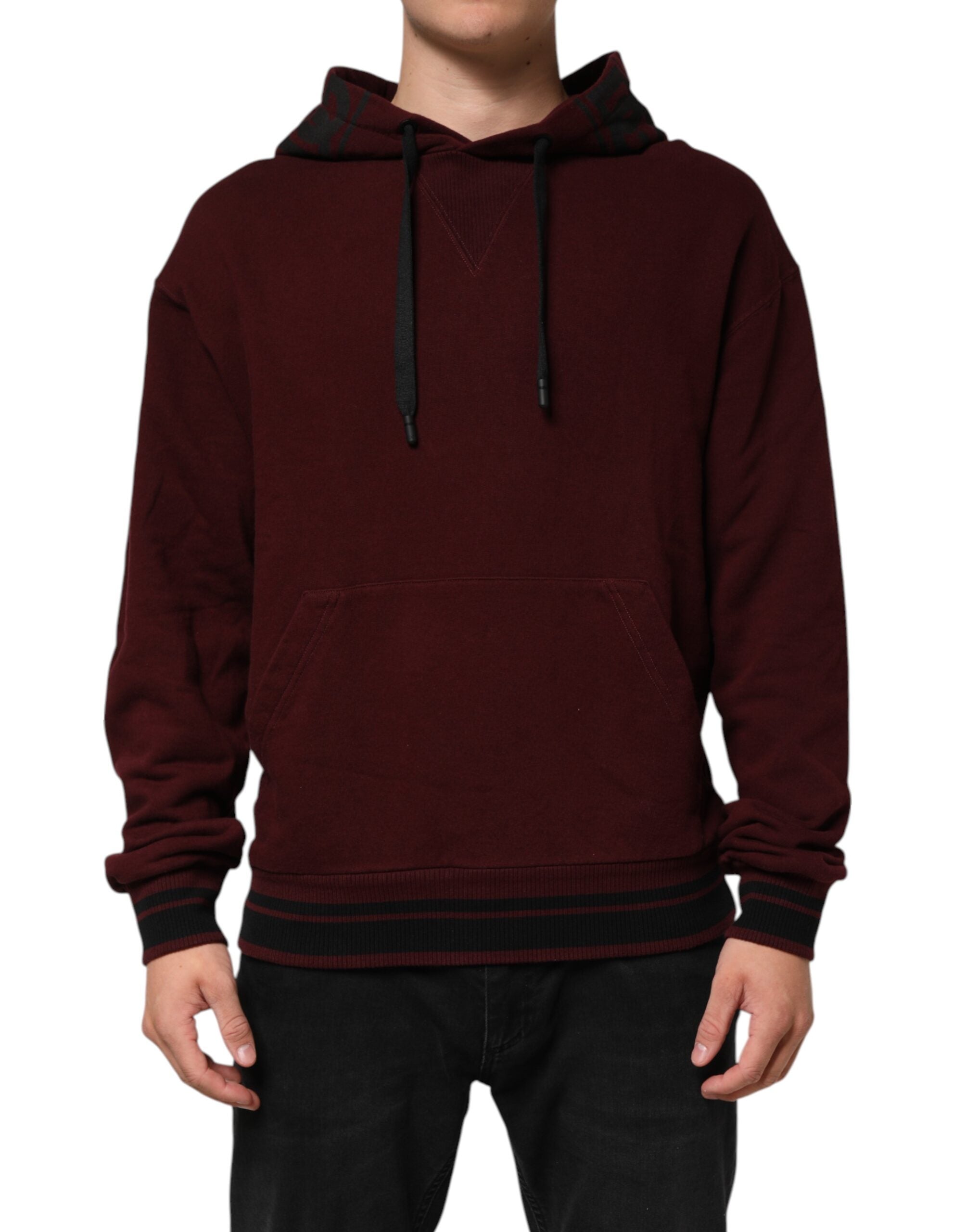 Dolce & Gabbana Burgundy Cotton Plaid Lined Men's Hoodie Pullover-2