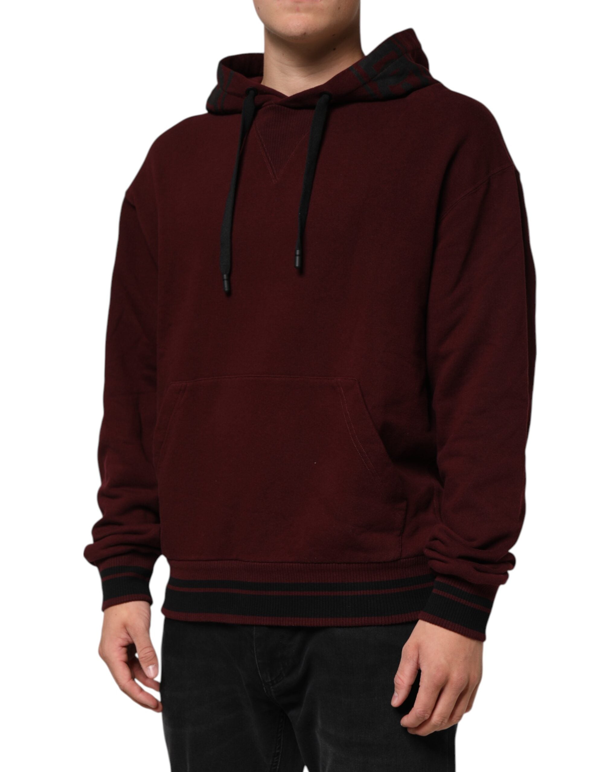 Dolce & Gabbana Burgundy Cotton Plaid Lined Men's Hoodie Pullover-3
