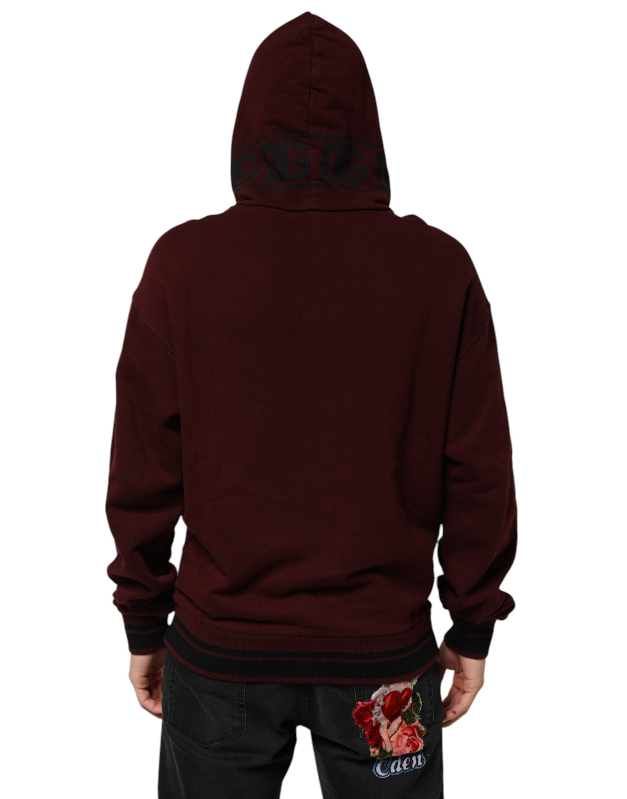 Dolce & Gabbana Burgundy Cotton Plaid Lined Men's Hoodie Pullover-4
