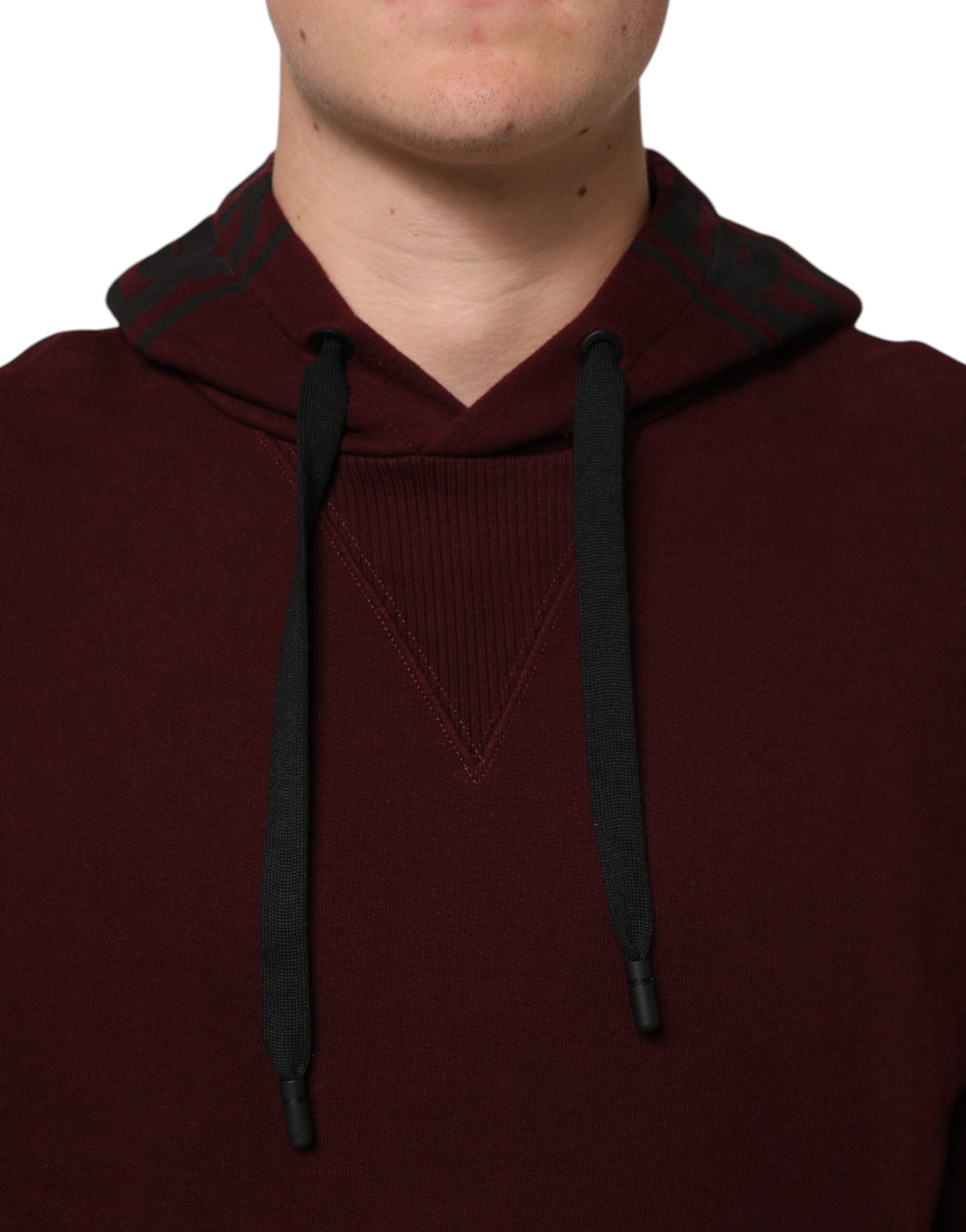 Dolce & Gabbana Burgundy Cotton Plaid Lined Men's Hoodie Pullover-5