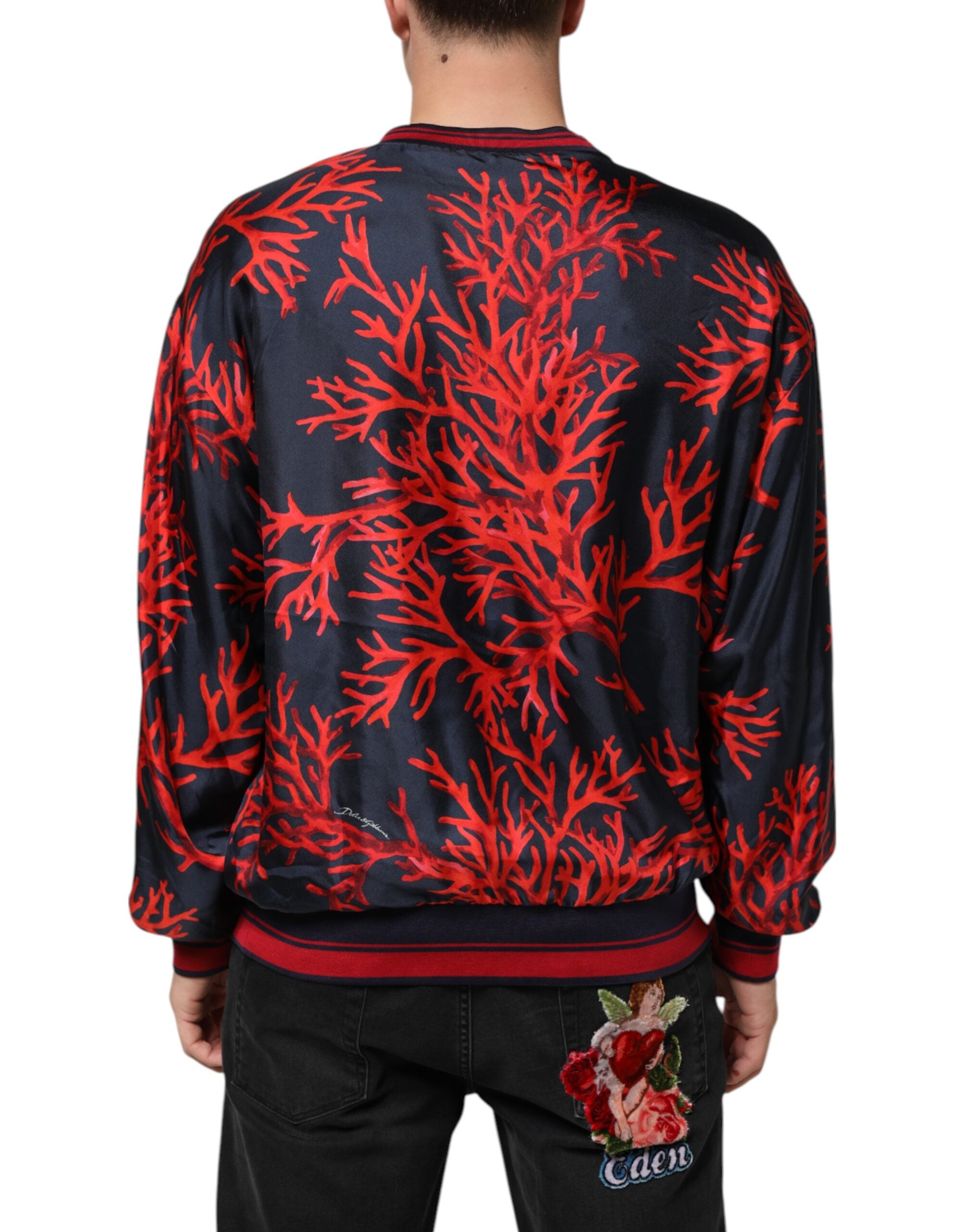 Dolce & Gabbana Marineblauer Pullover mit Korallendruck Pullover aus Seide-4
