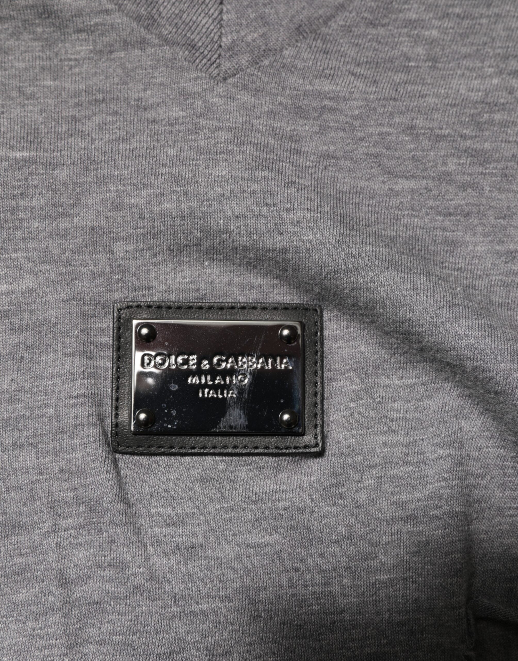 Dolce & Gabbana Graues Baumwoll-T-Shirt mit zerfetztem Logo-Aufnäher für Männer-7