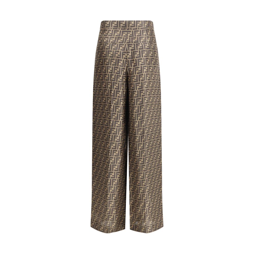 Pantalones de seda marrón Fendi para uso diario-2