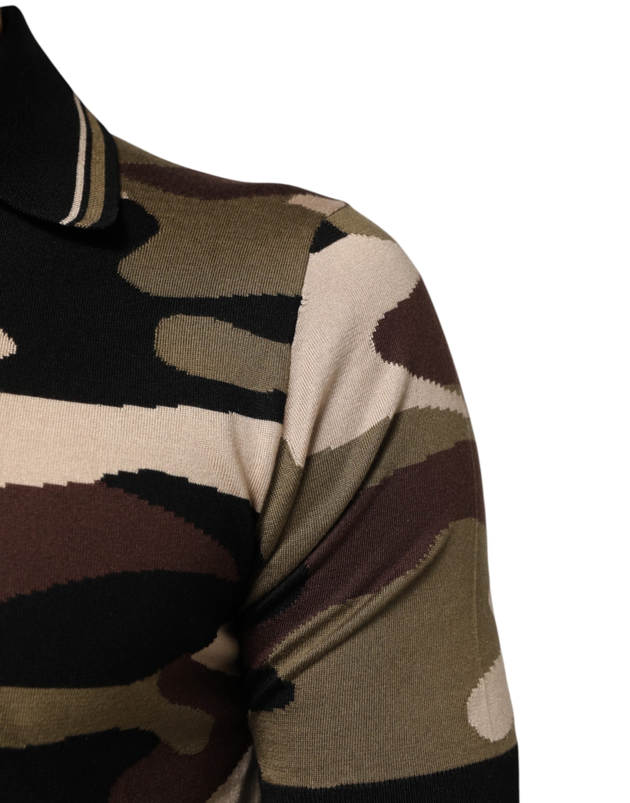 Polo militar de seda marrón con estampado de camuflaje de Dolce & Gabbana-6