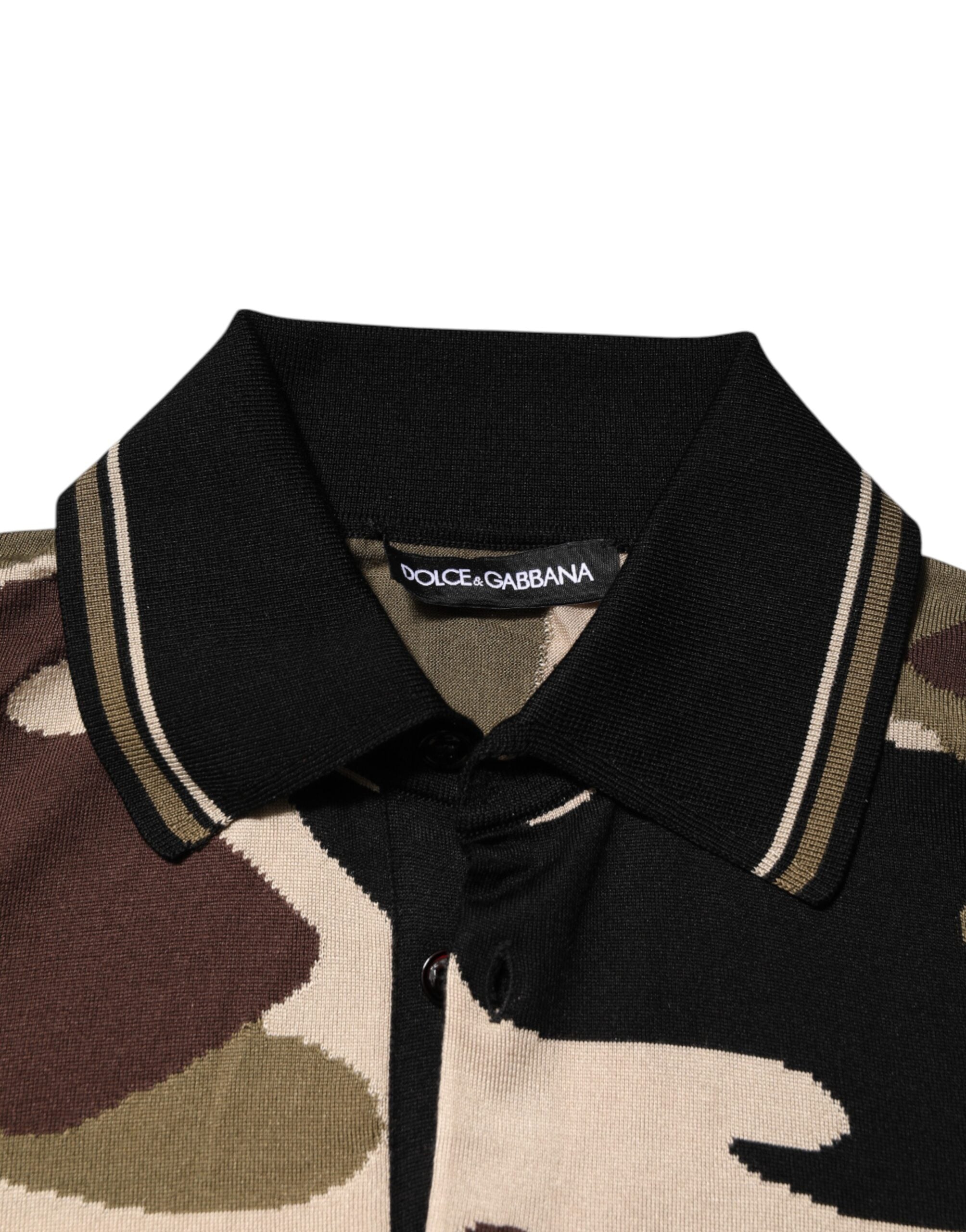 Polo militar de seda marrón con estampado de camuflaje de Dolce & Gabbana-7