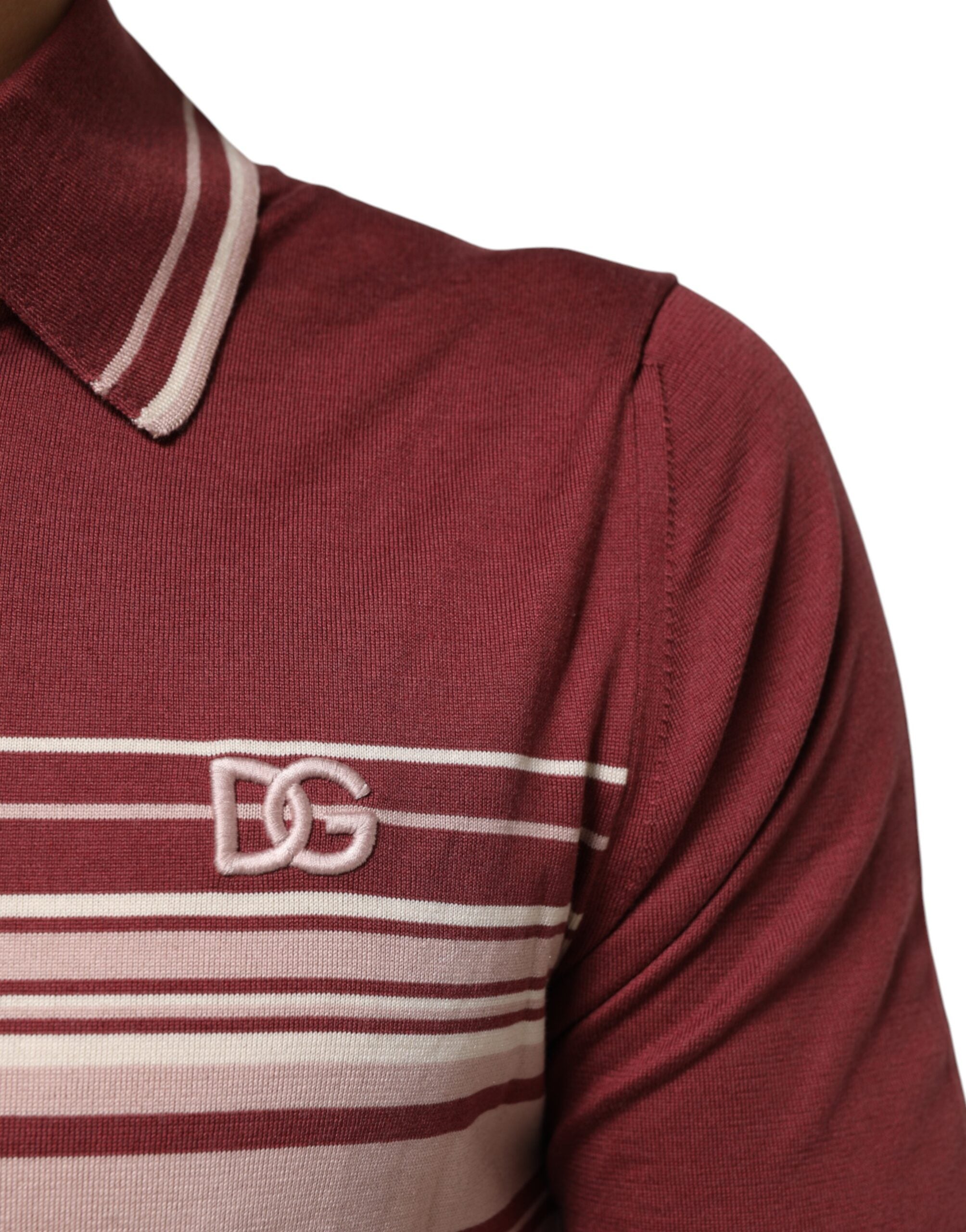 Dolce & Gabbana Striped DG Logo Polo T-Shirt in Burgundy Cotton-6