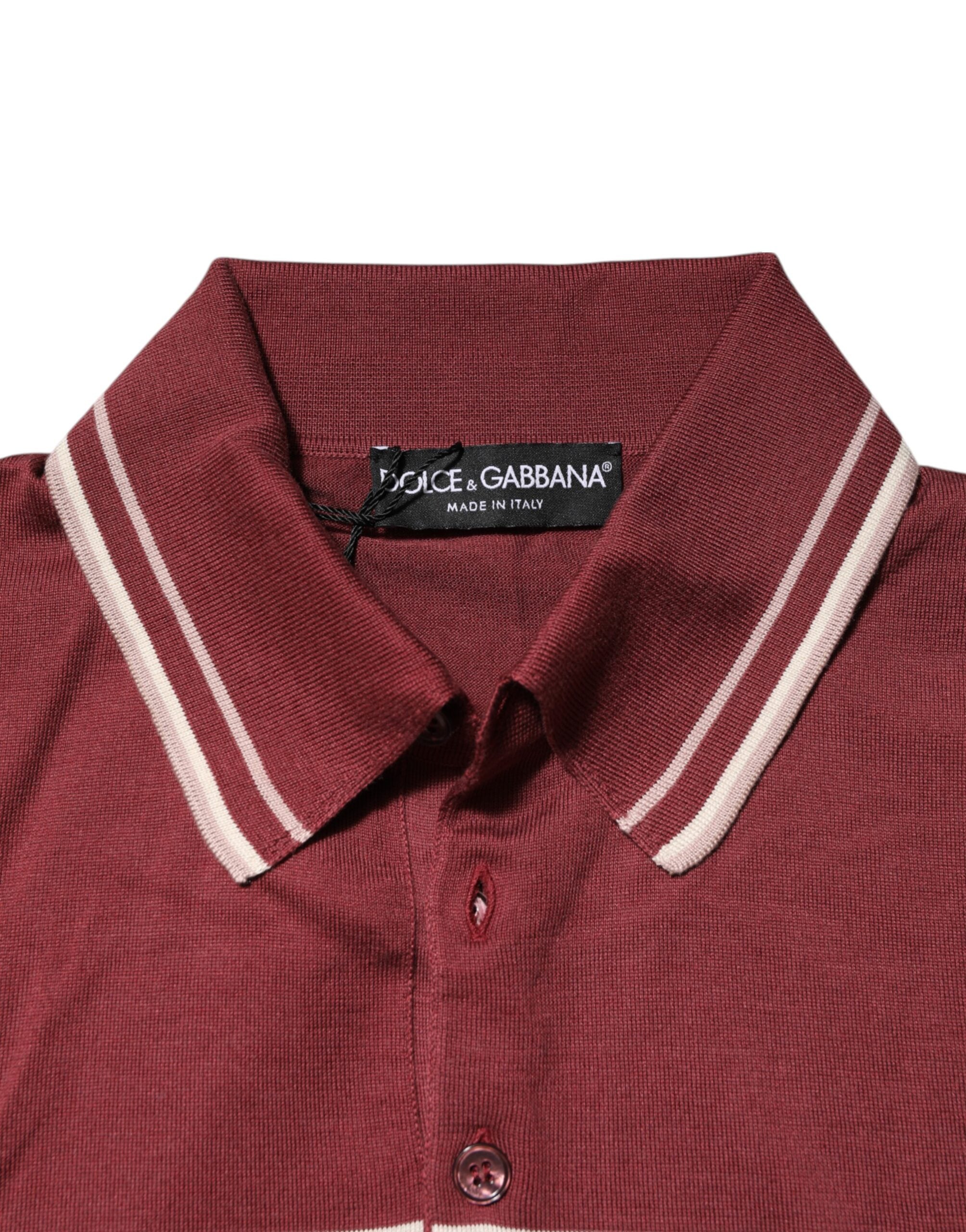 Dolce & Gabbana Striped DG Logo Polo T-Shirt in Burgundy Cotton-7