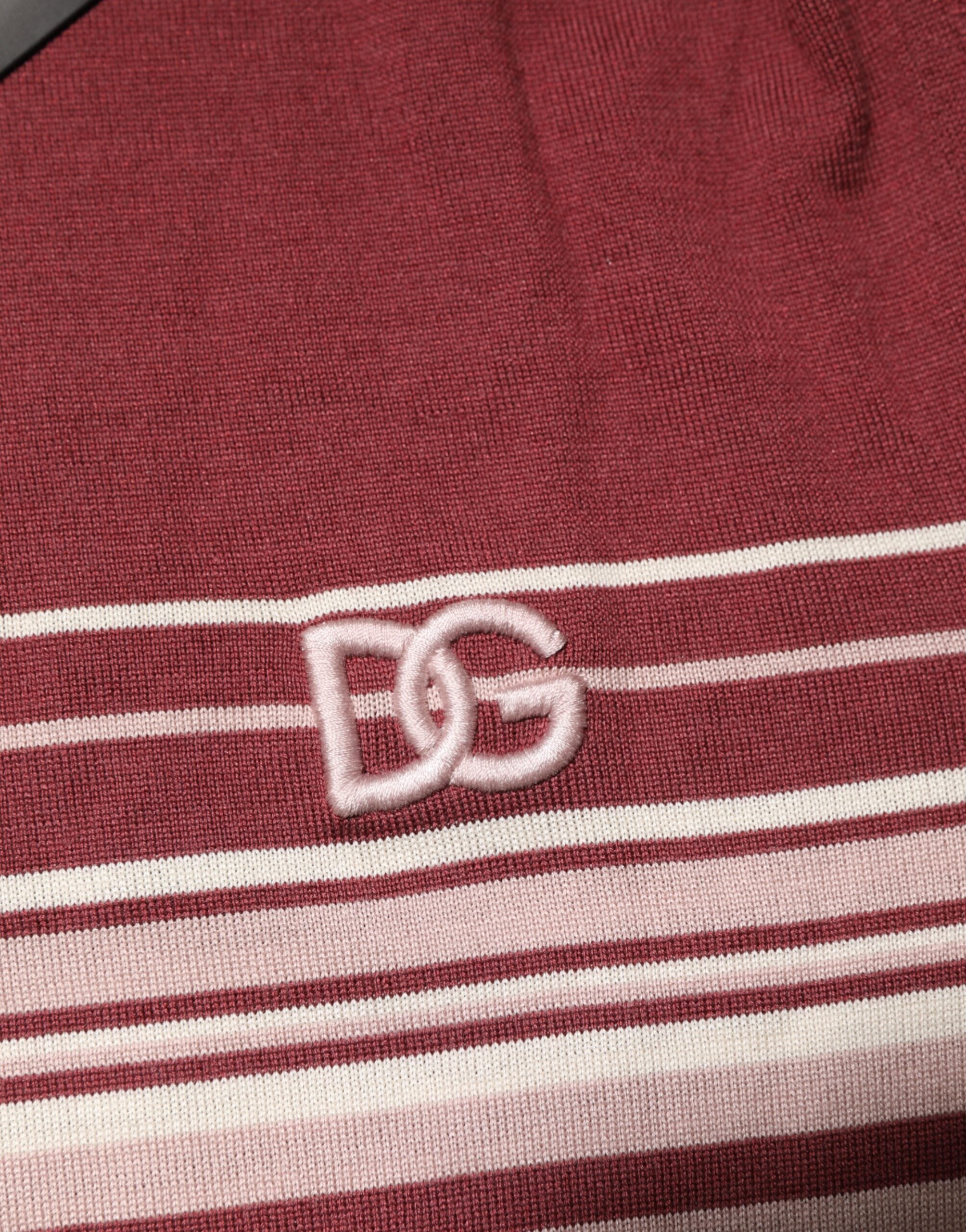 Dolce & Gabbana Striped DG Logo Polo T-Shirt in Burgundy Cotton-8