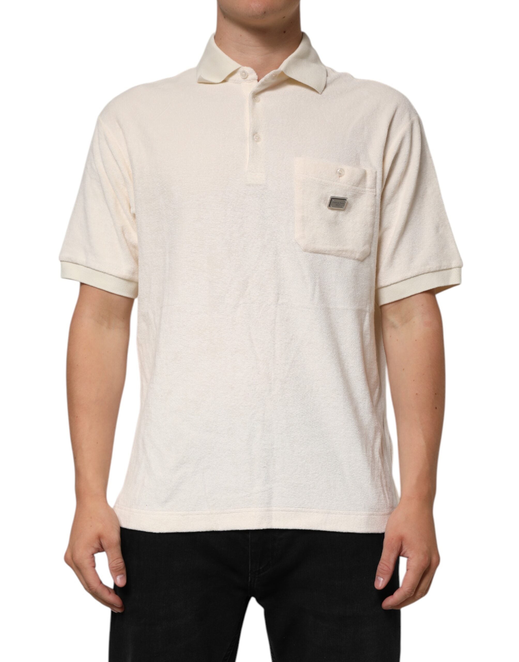 Dolce & Gabbana Ivory Logo Polo T-Shirt in Cotton Terry
