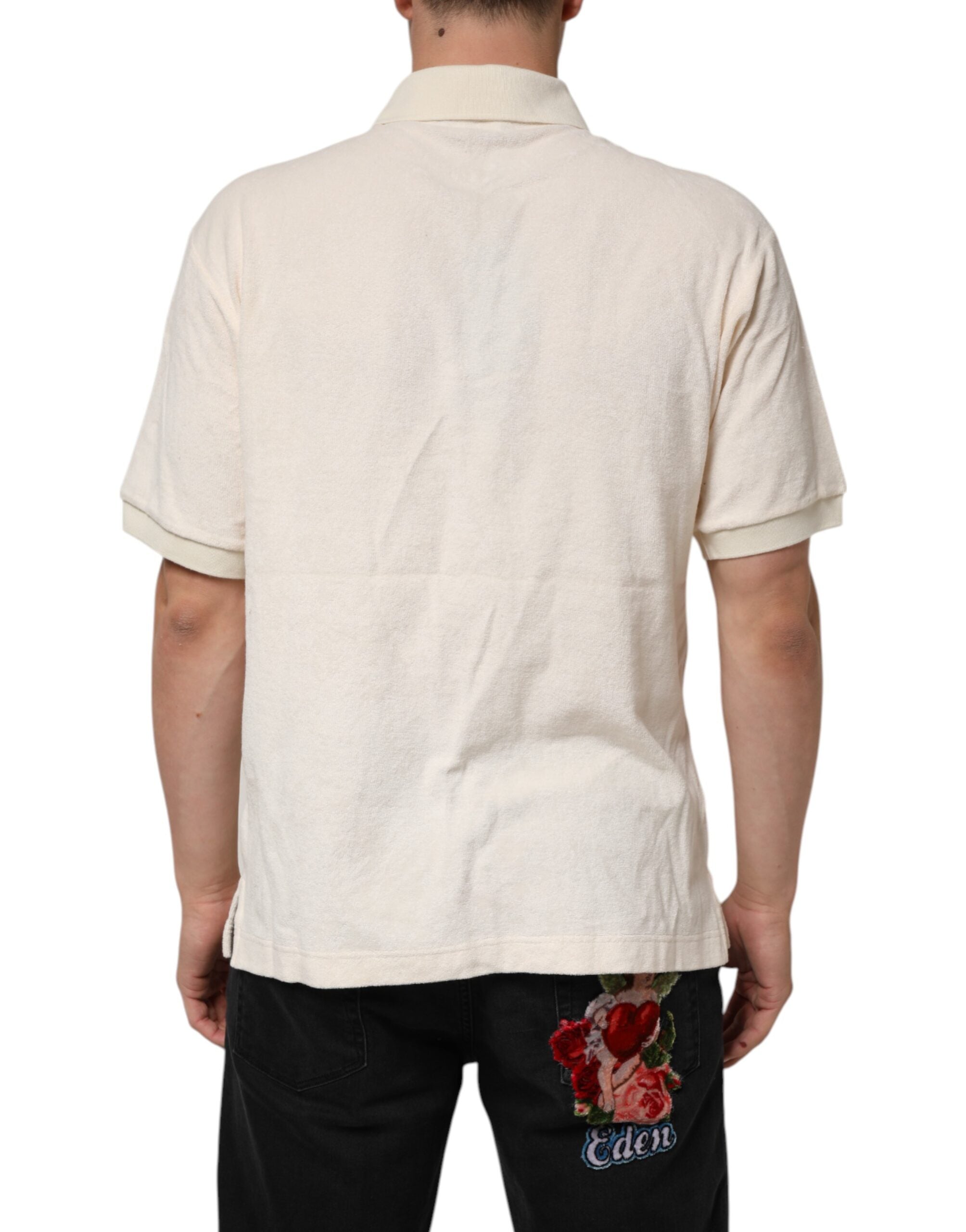 Dolce & Gabbana Elfenbeinfarbenes Logo-Polo-T-Shirt aus Baumwollfrottee-4