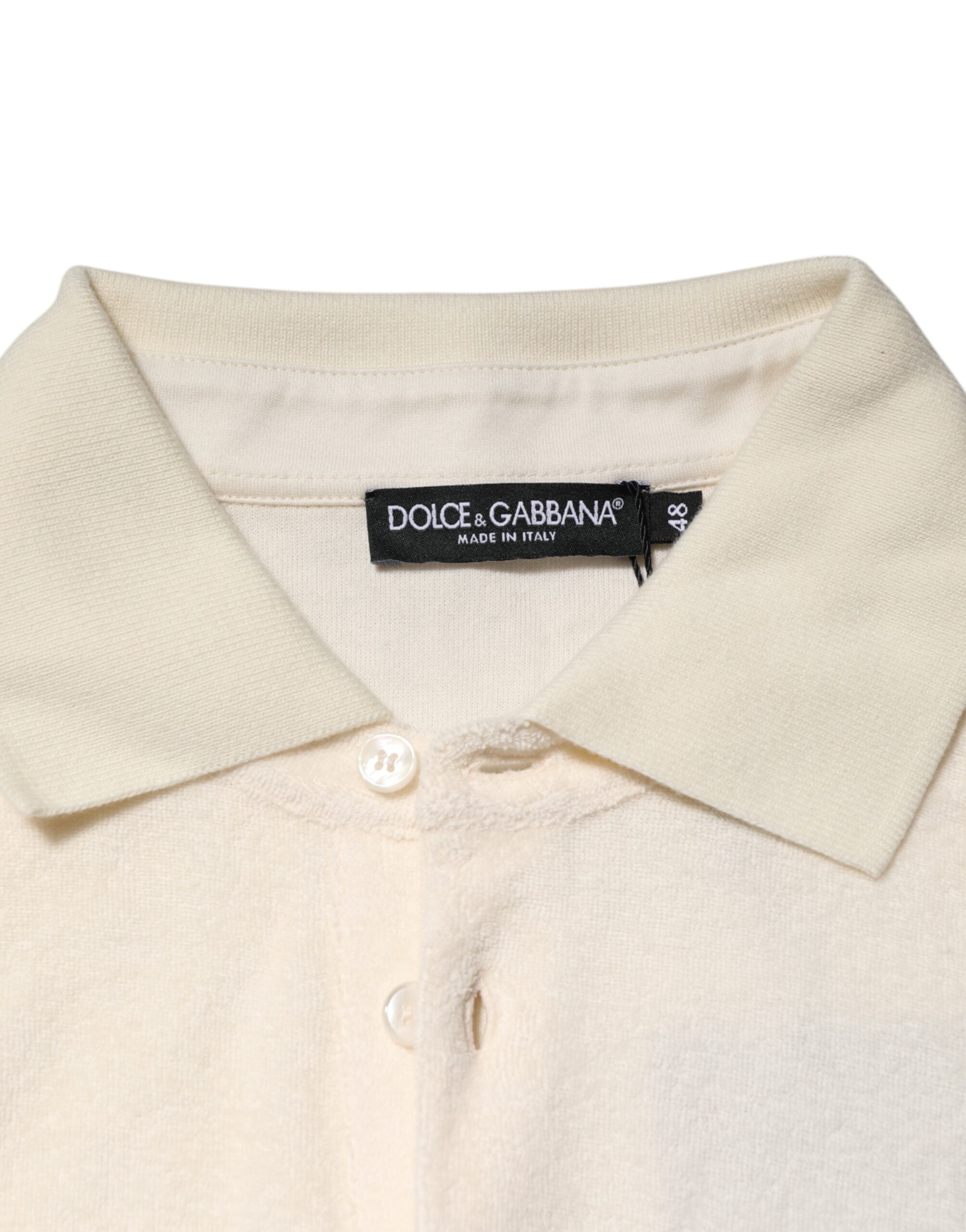 Dolce & Gabbana Elfenbeinfarbenes Logo-Polo-T-Shirt aus Baumwollfrottee-7