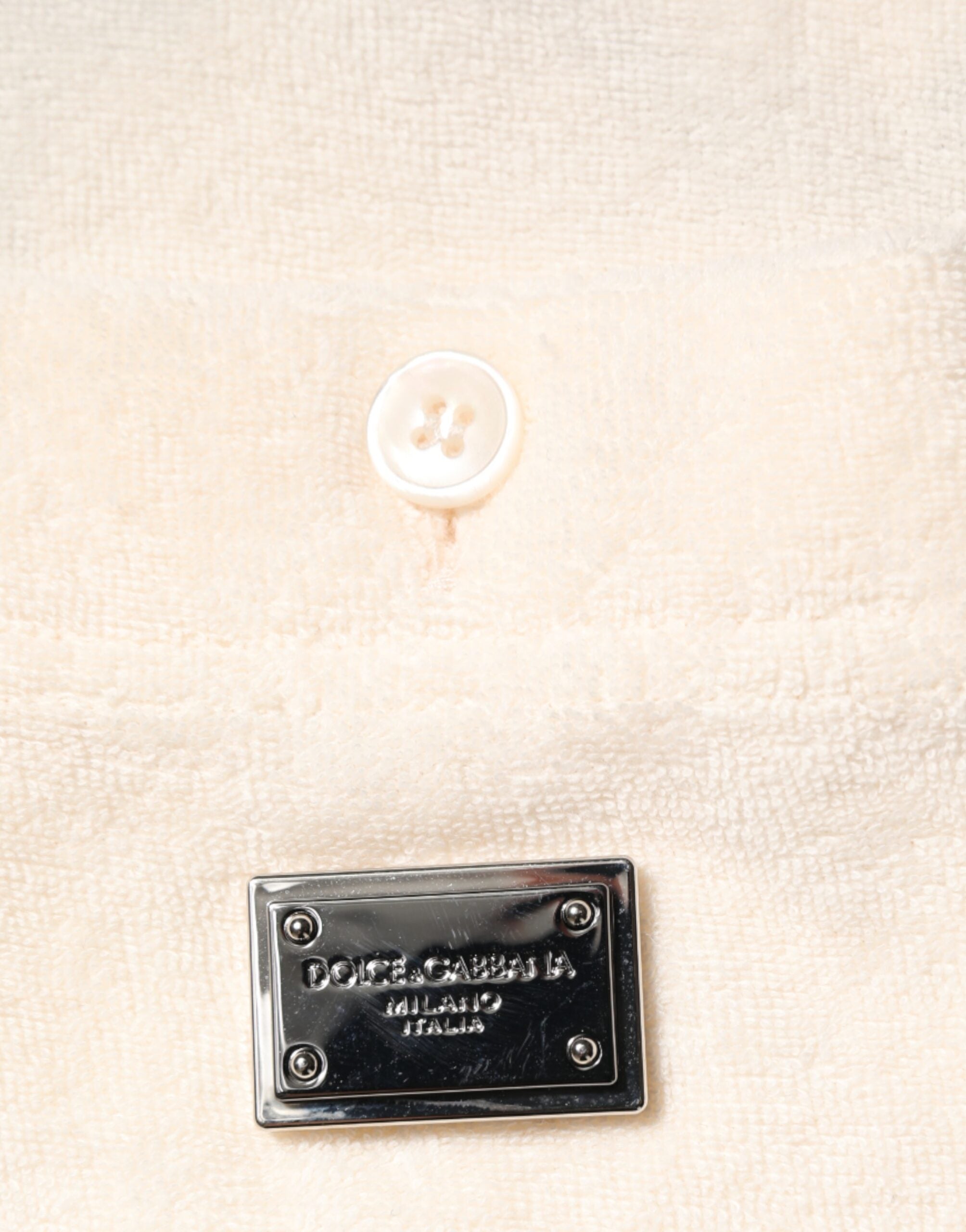 Dolce & Gabbana Elfenbeinfarbenes Logo-Polo-T-Shirt aus Baumwollfrottee-8