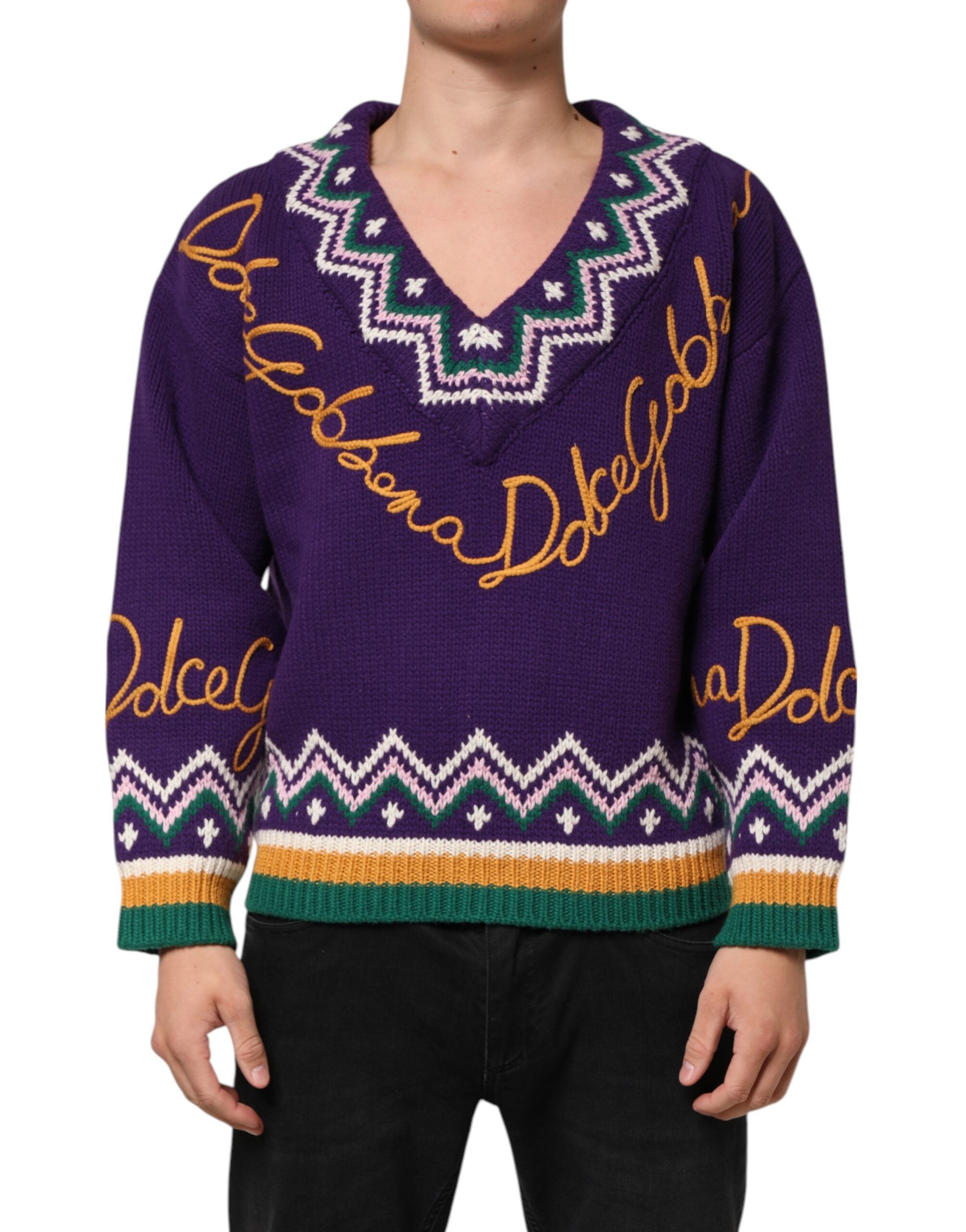 Dolce & Gabbana Purple Wool DG Logo Men's Knit Sweater-1