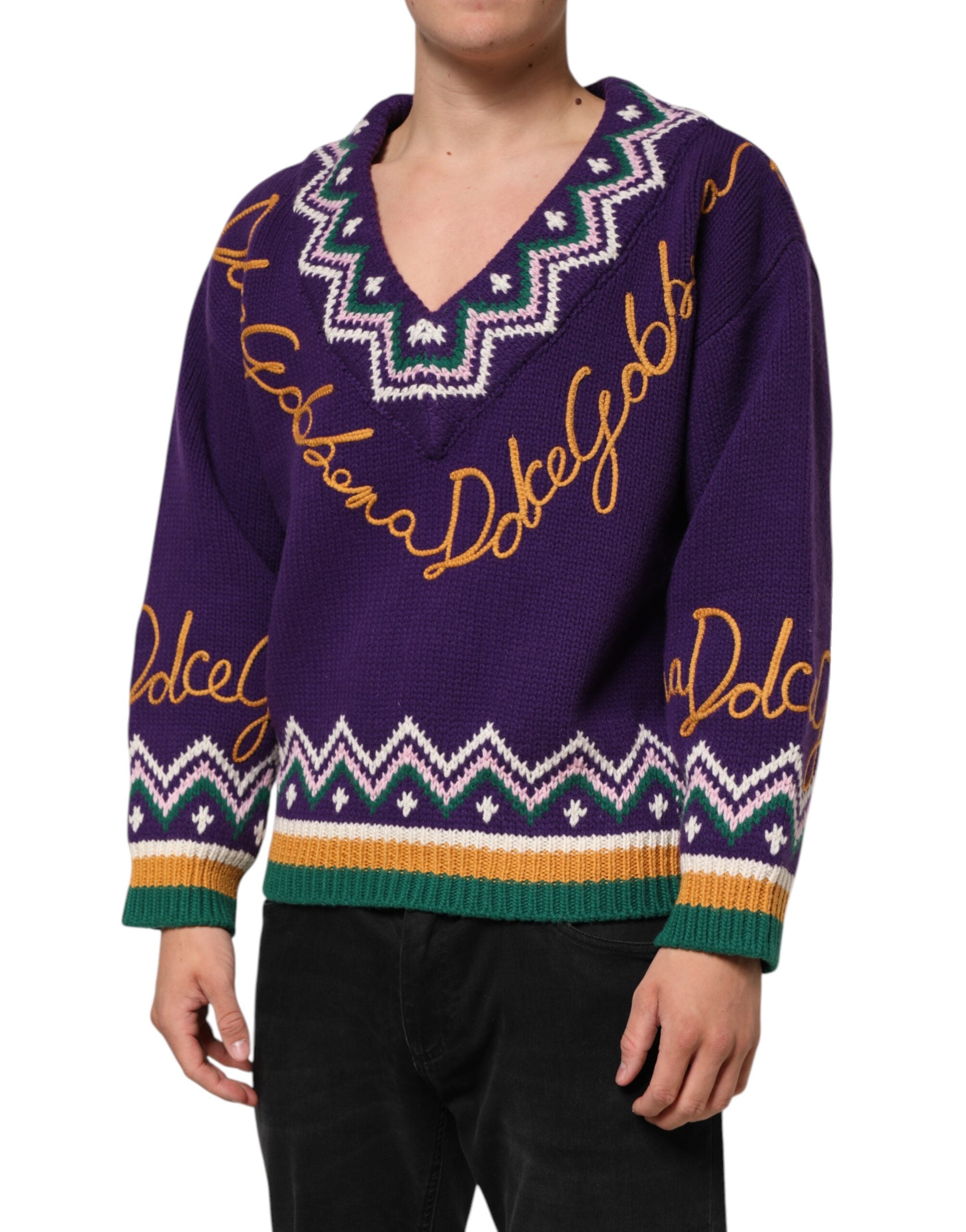 Dolce & Gabbana Purple Wool DG Logo Men's Knit Sweater-3