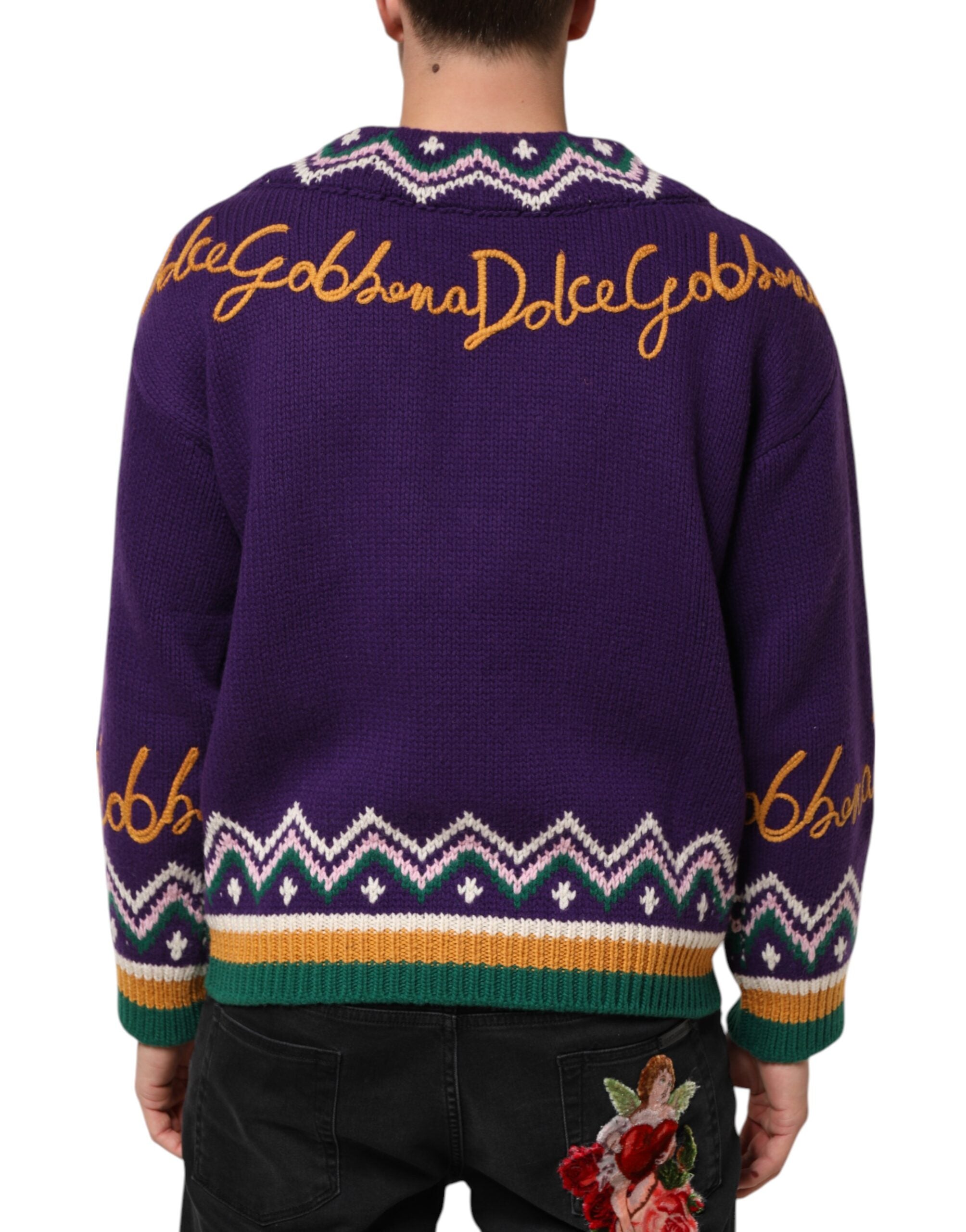 Dolce & Gabbana Purple Wool DG Logo Men's Knit Sweater-4