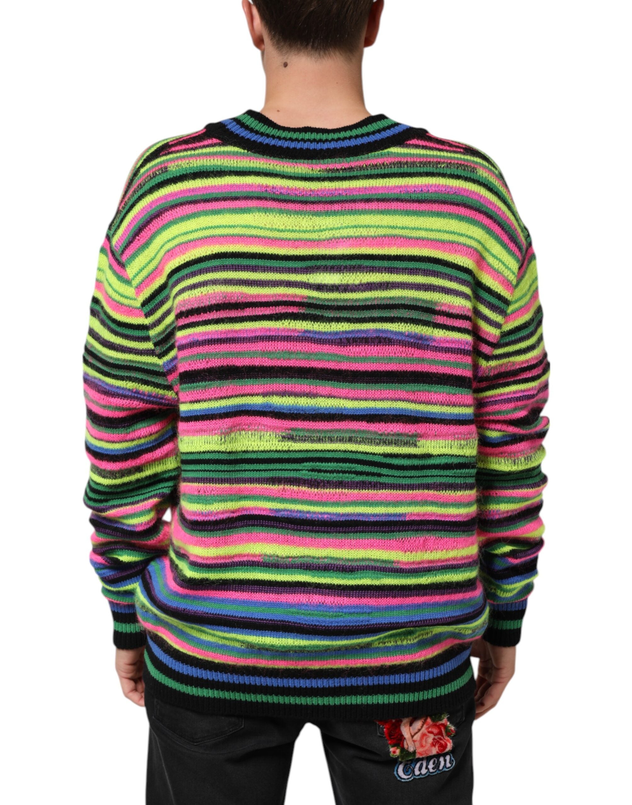 Dolce & Gabbana Multicolor DG Logo V-Ausschnitt Strickpullover-4