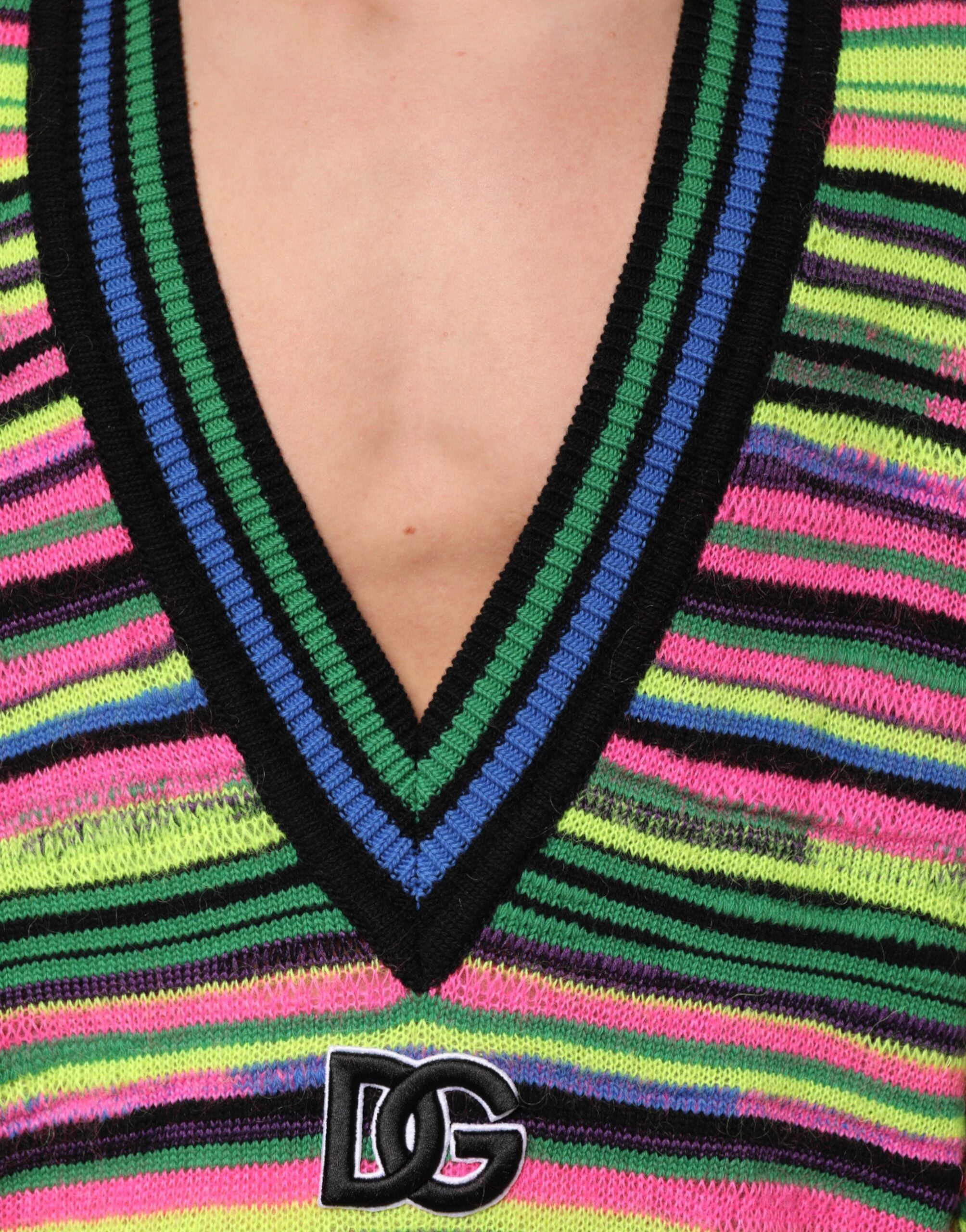 Dolce & Gabbana Multicolor DG Logo V-Ausschnitt Strickpullover-5