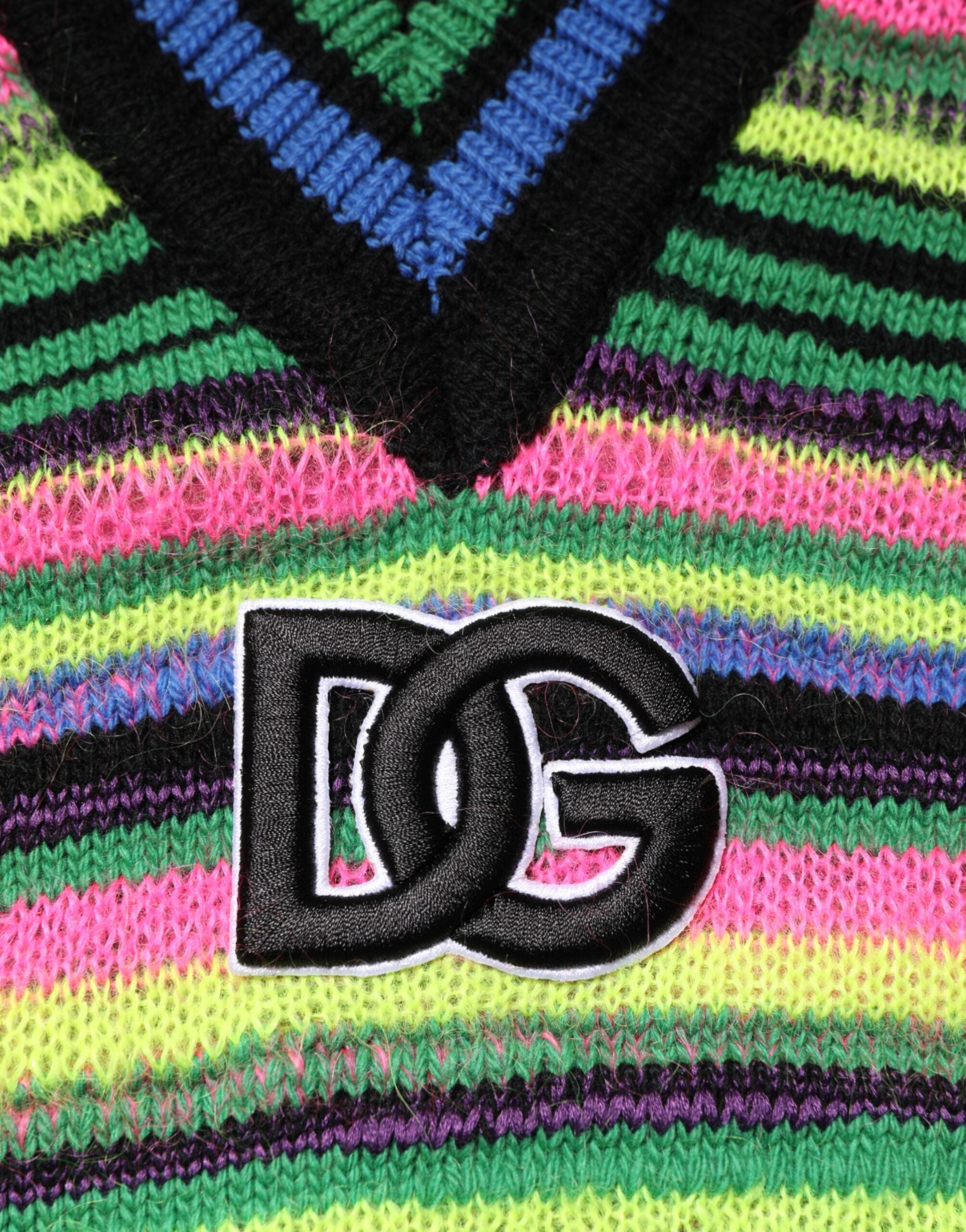 Dolce & Gabbana Multicolor DG Logo V-Ausschnitt Strickpullover-8