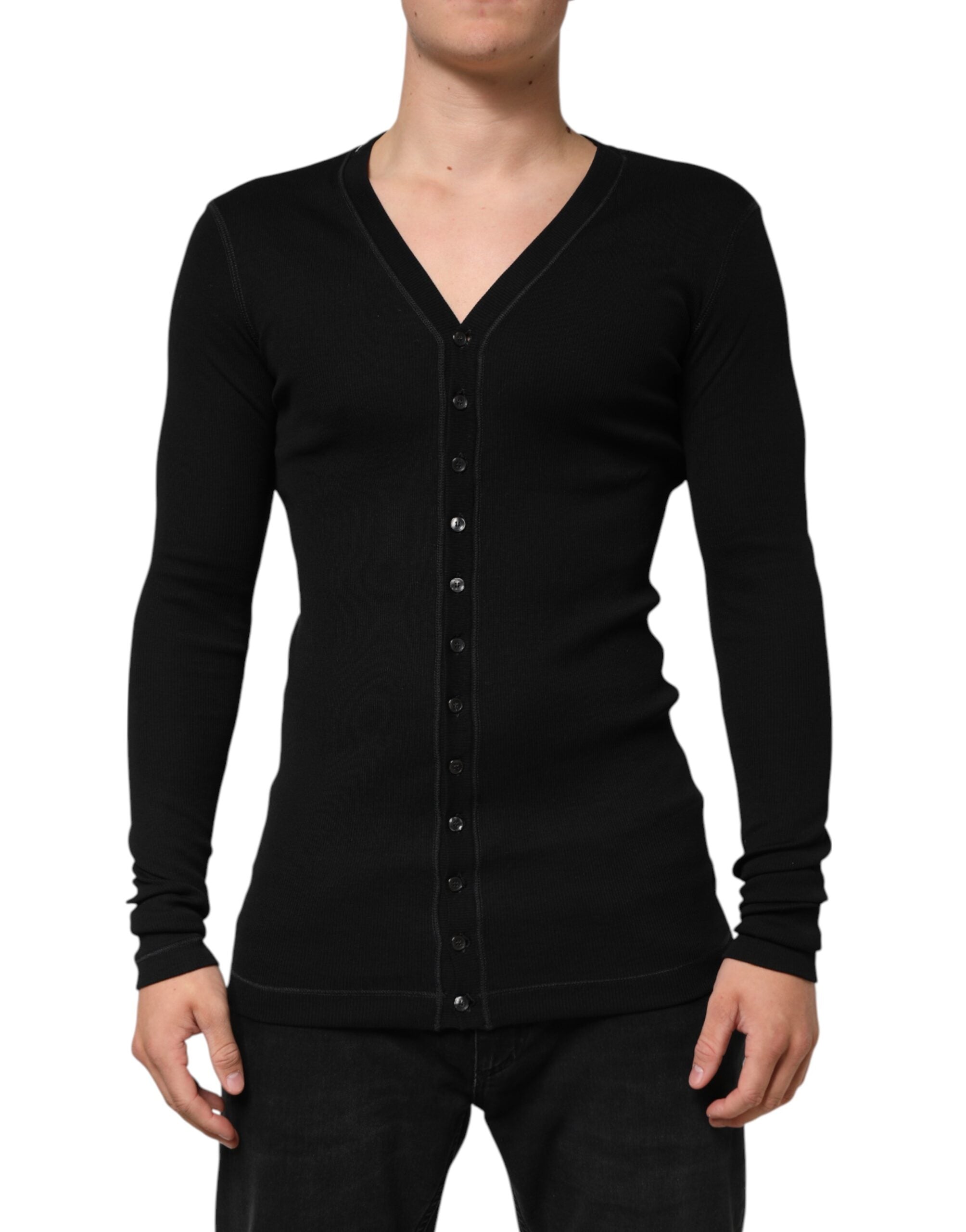 Dolce & Gabbana Black Cotton Cardigan with Button Placket for Men-1