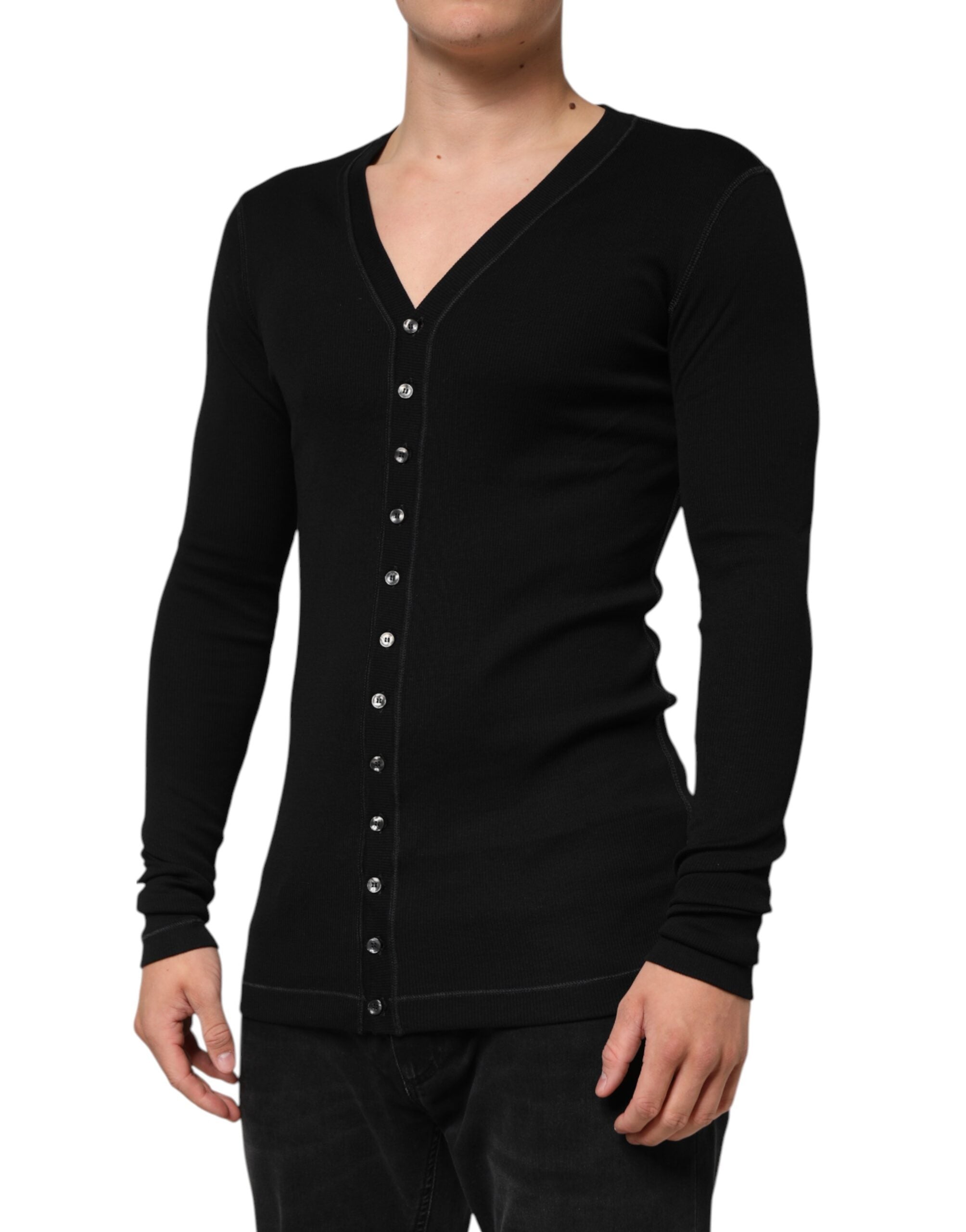 Dolce & Gabbana Black Cotton Cardigan with Button Placket for Men-3