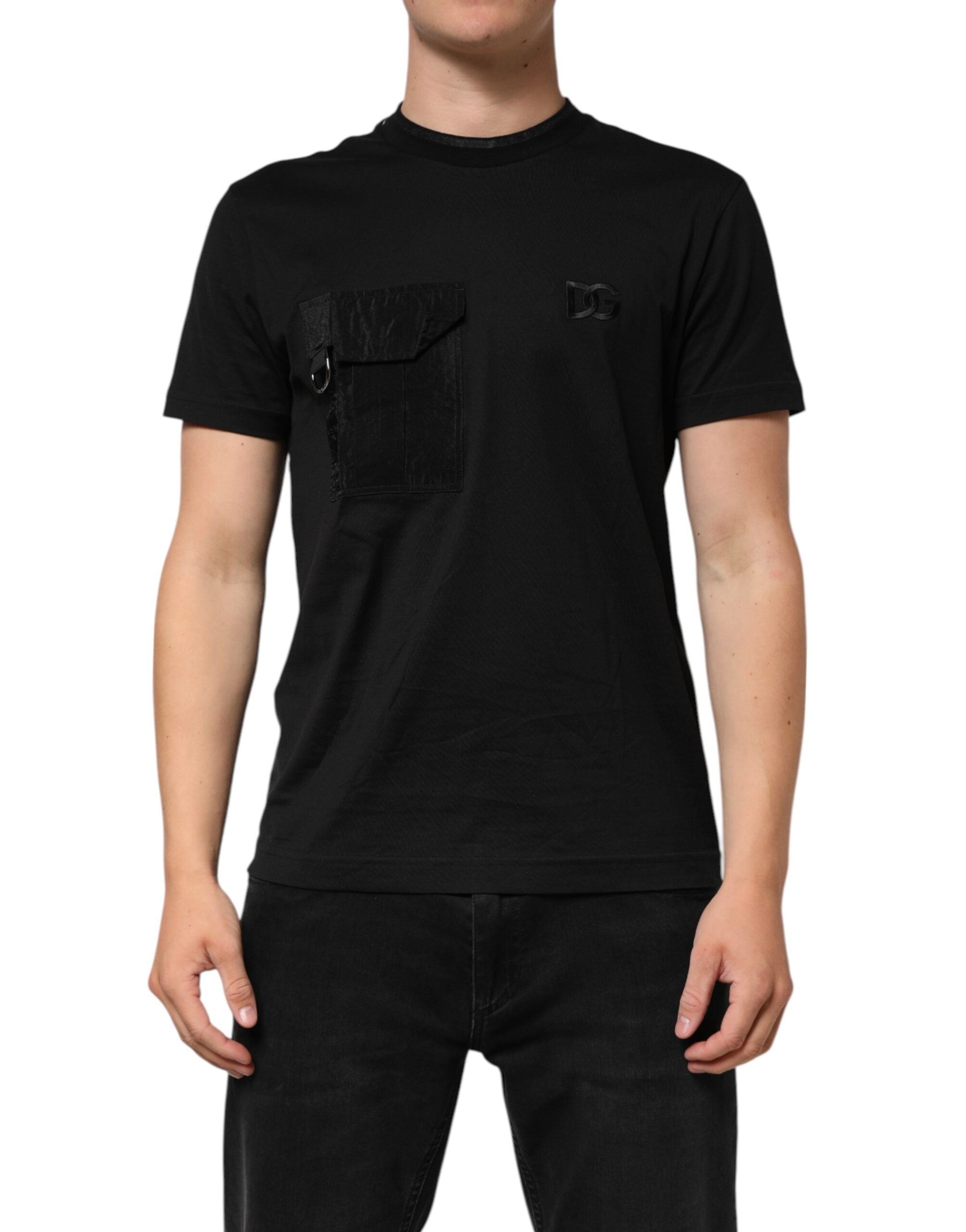 Camiseta de algodón negra Dolce & Gabbana con el logotipo DG bordado en el bolsillo-1