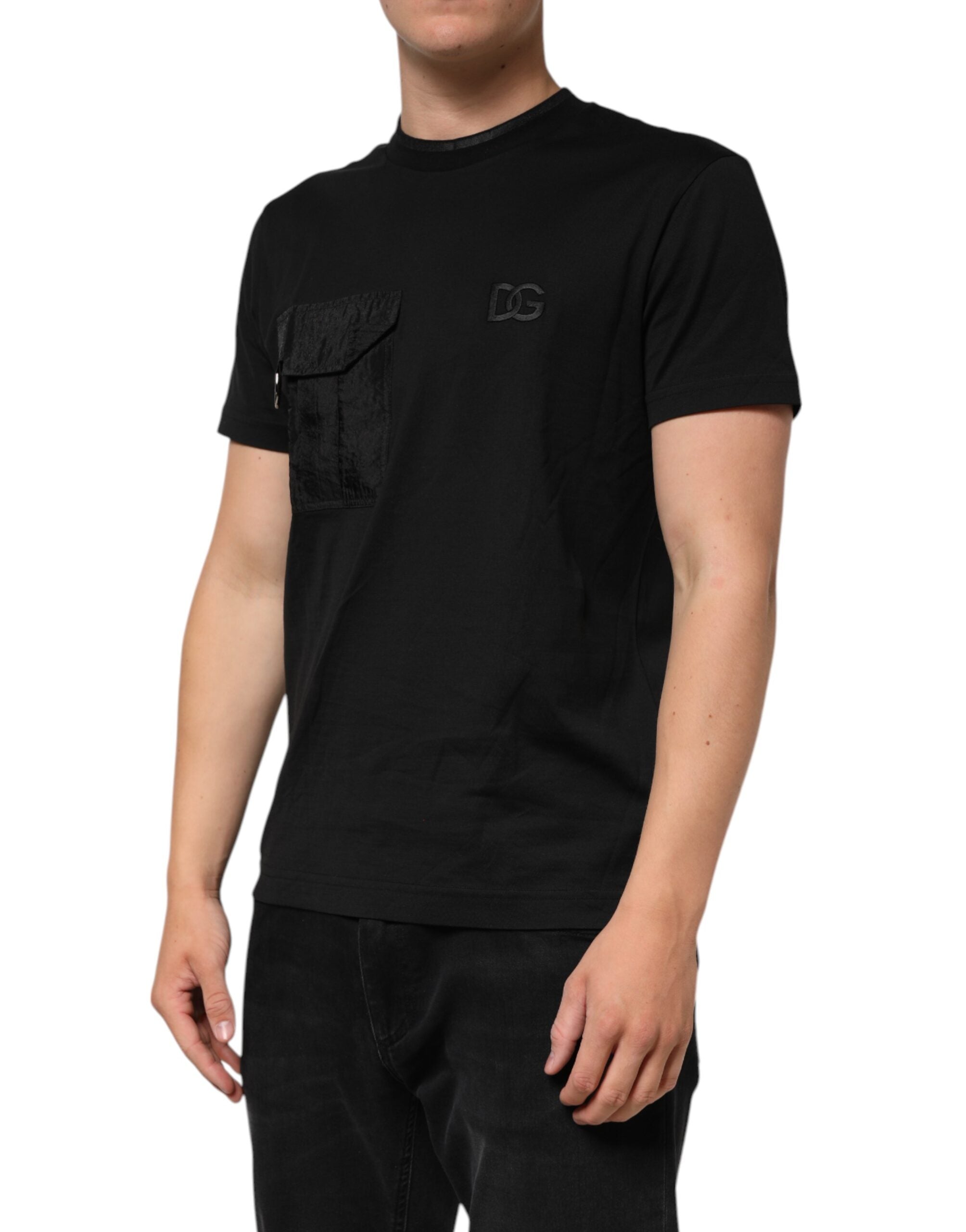 Camiseta de algodón negra Dolce & Gabbana con el logotipo DG bordado en el bolsillo-3